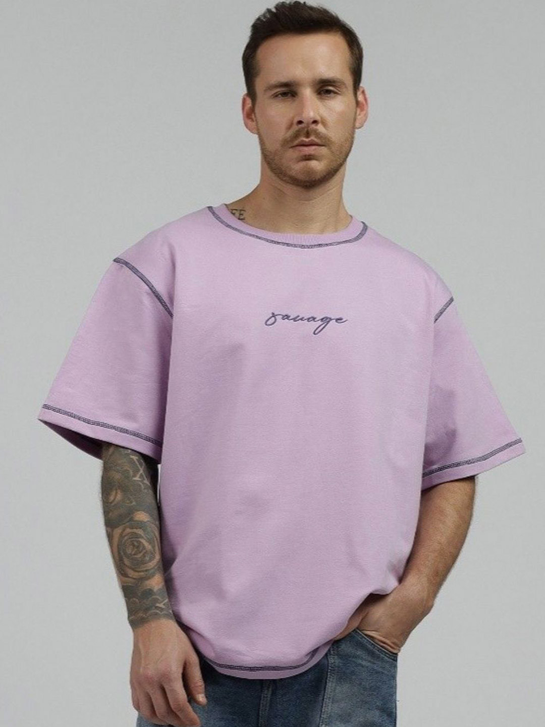 Be Savage Self Design Round Neck Cotton Oversized T-shirt