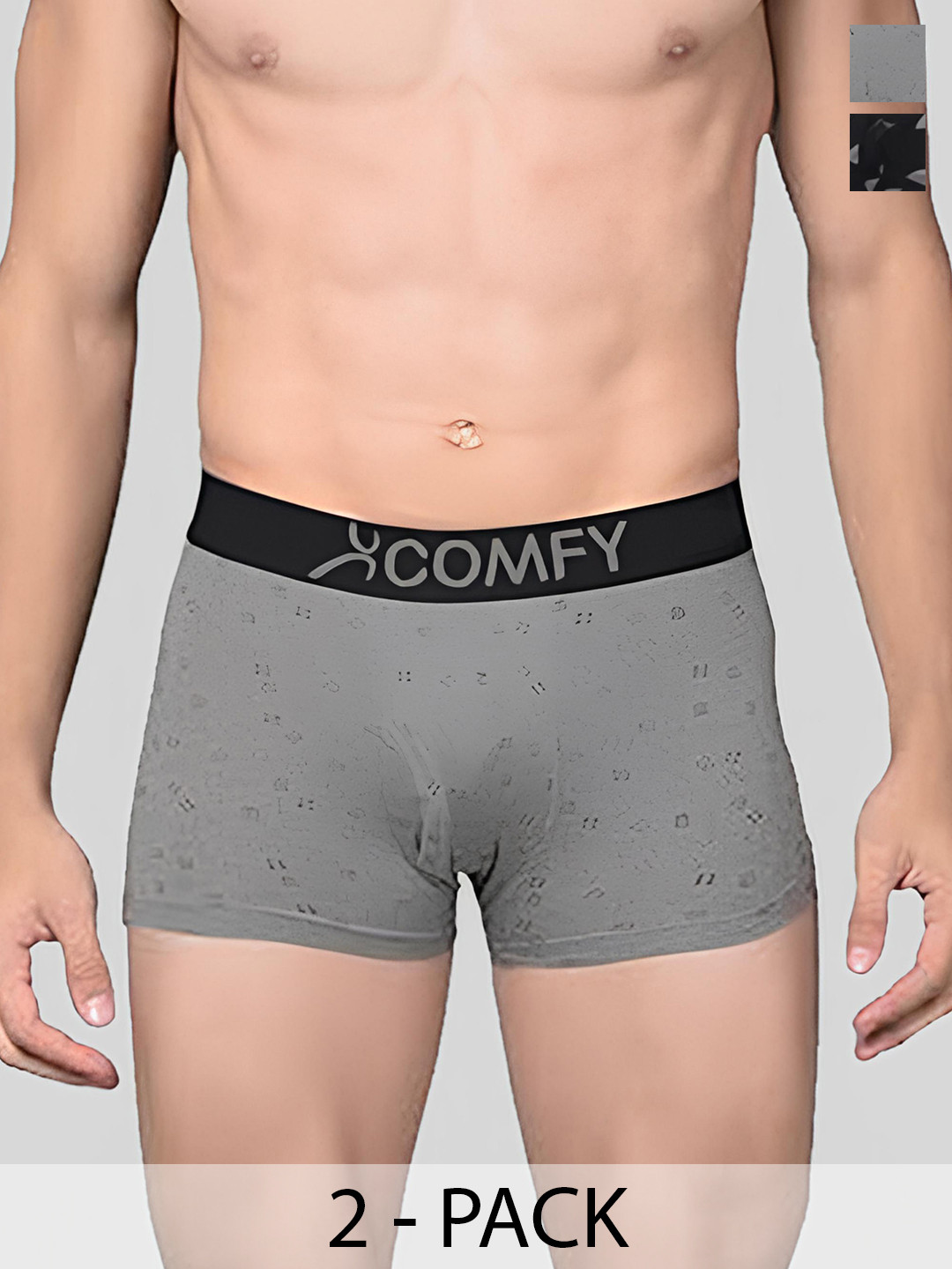 AMUL COMFY Pack Of 2 Printed Breathable Trunks-ACM101BTRNK-BK-GY-105-PO2