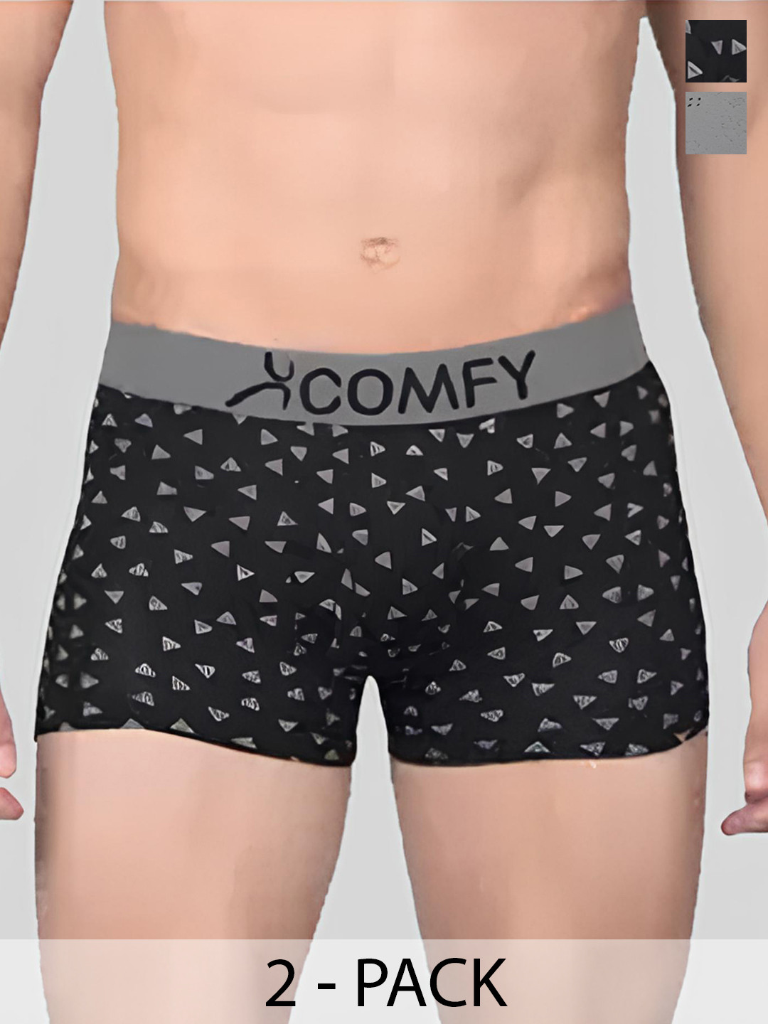 AMUL COMFY Pack Of 3 Printed Breathable Trunks-ACM101BTRNK-BK-GY-75-PO2
