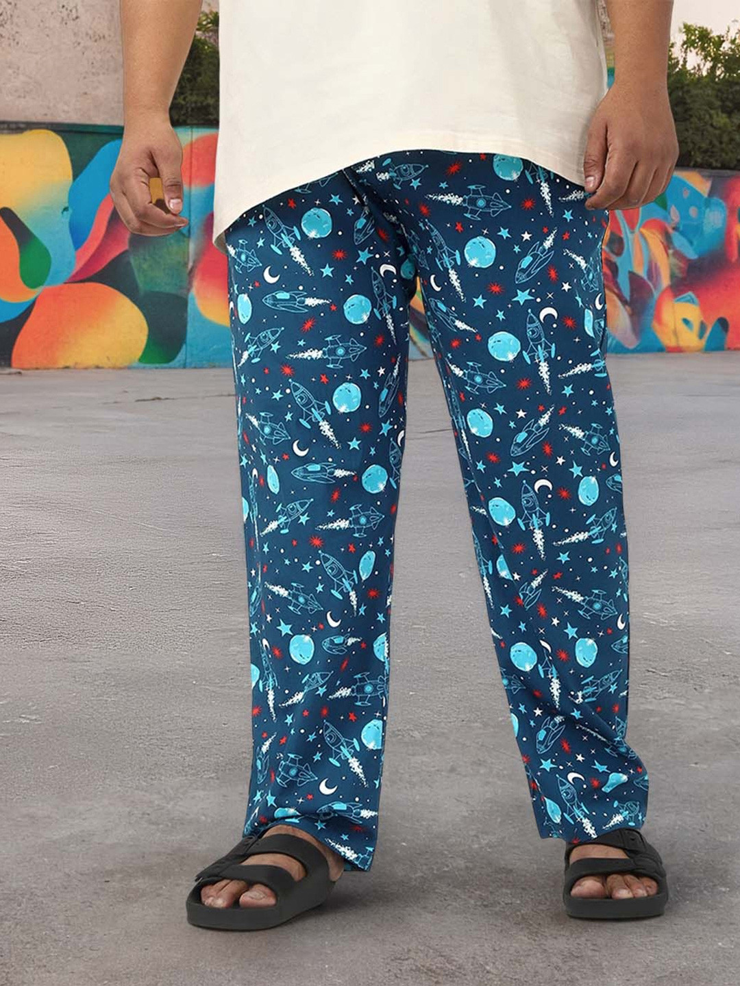 Bewakoof Plus Men Blue All Over Printed Plus Size Pyjamas