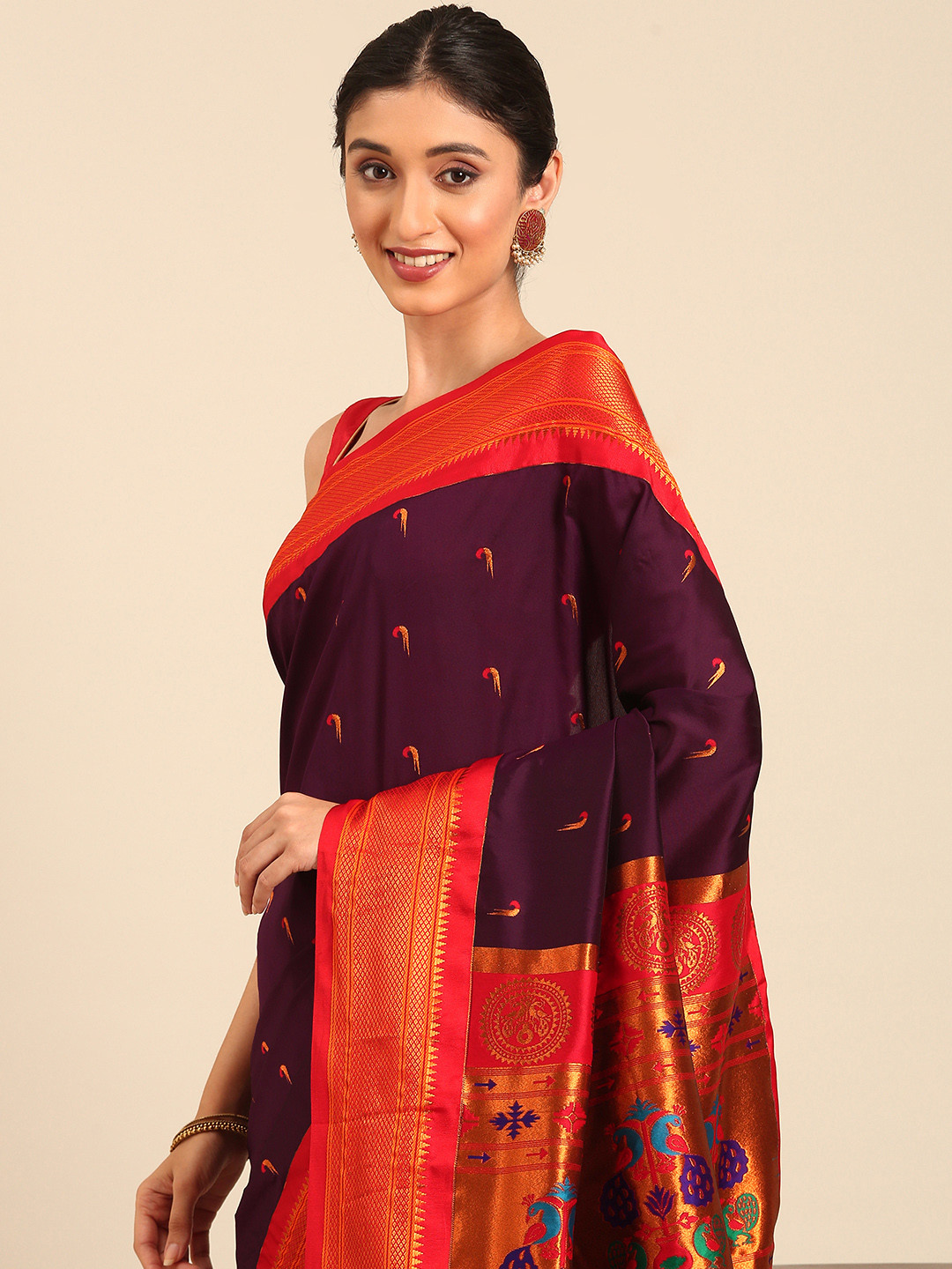 Varkala Silk Sarees Ethnic Motifs Woven Design Zari Paithani Saree
