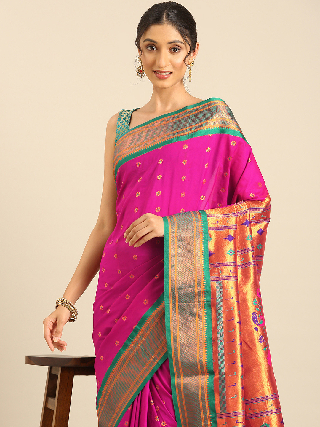 Varkala Silk Sarees Floral Woven Design Zari Paithani Saree