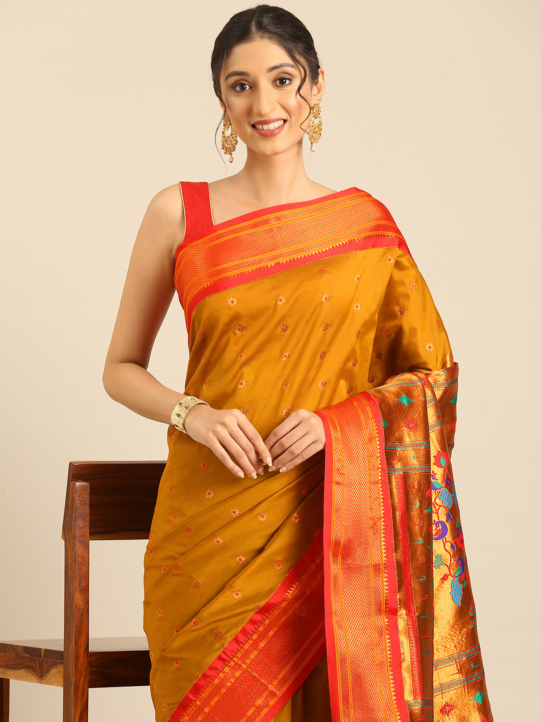 Varkala Silk Sarees Floral Woven Design Zari Paithani Saree