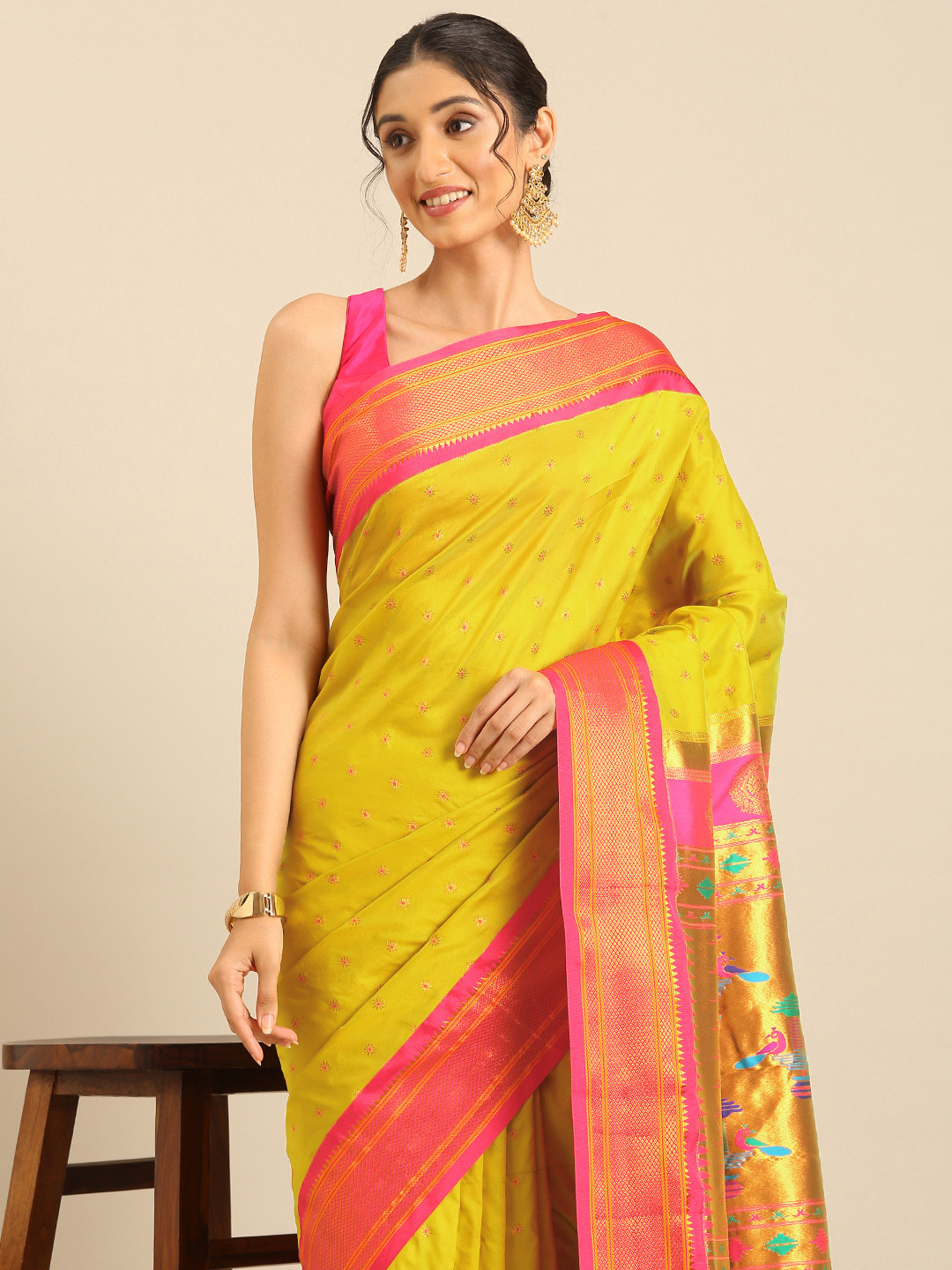 Varkala Silk Sarees Floral Woven Design Zari Paithani Saree