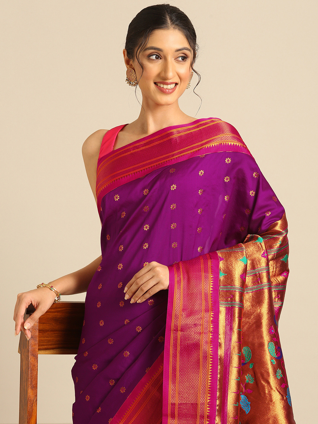 Varkala Silk Sarees Floral Woven Design Zari Paithani Saree