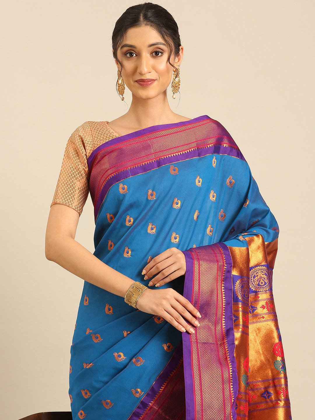 Varkala Silk Sarees Ethnic Motifs Woven Design Zari Paithani Saree