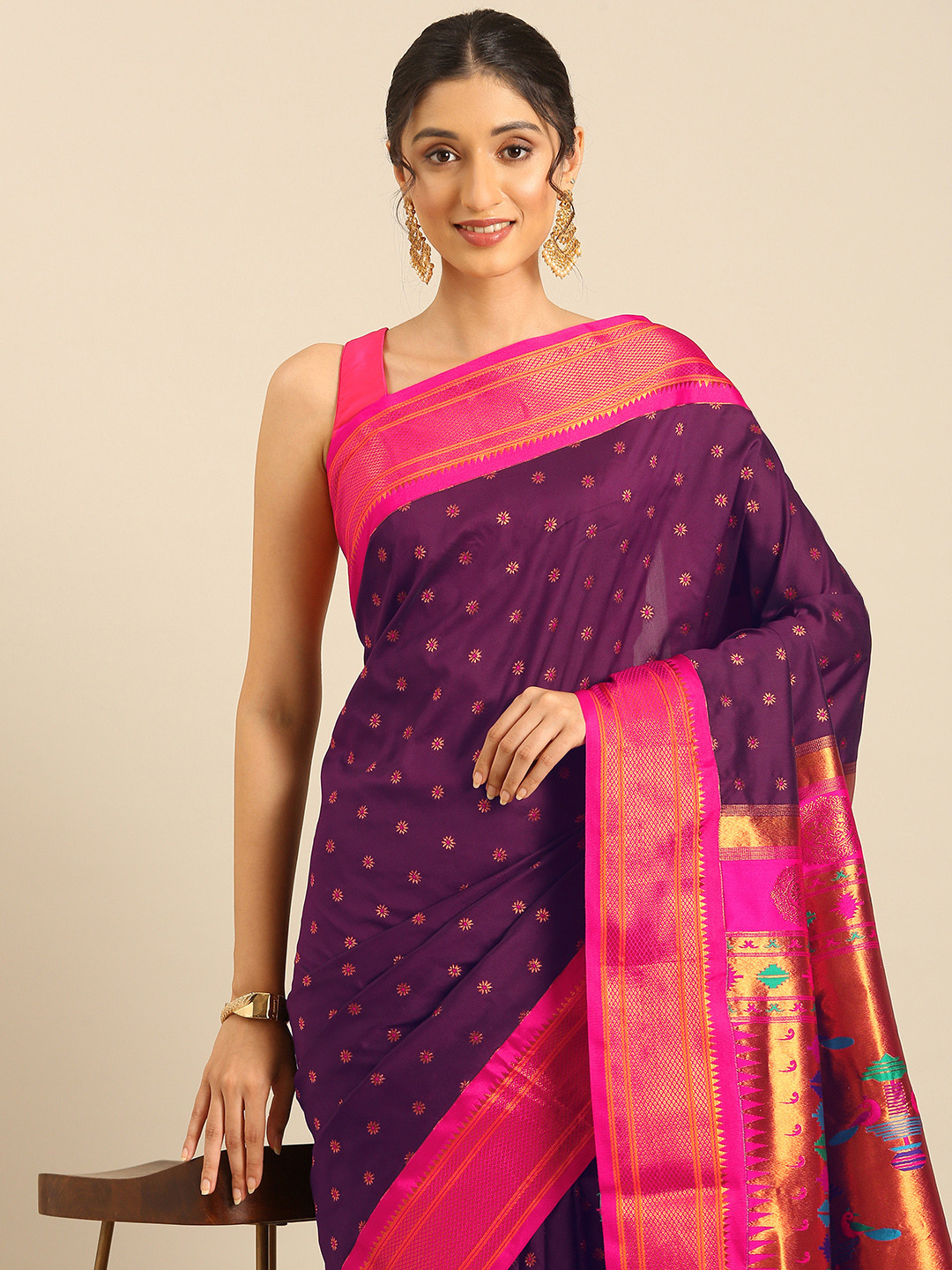 Varkala Silk Sarees Floral Woven Design Zari Paithani Saree
