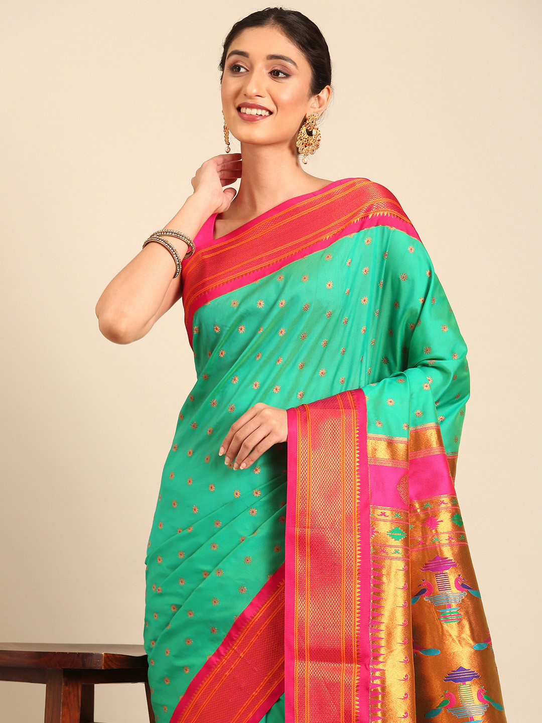 Varkala Silk Sarees Ethnic Motifs Woven Design Zari Paithani Saree