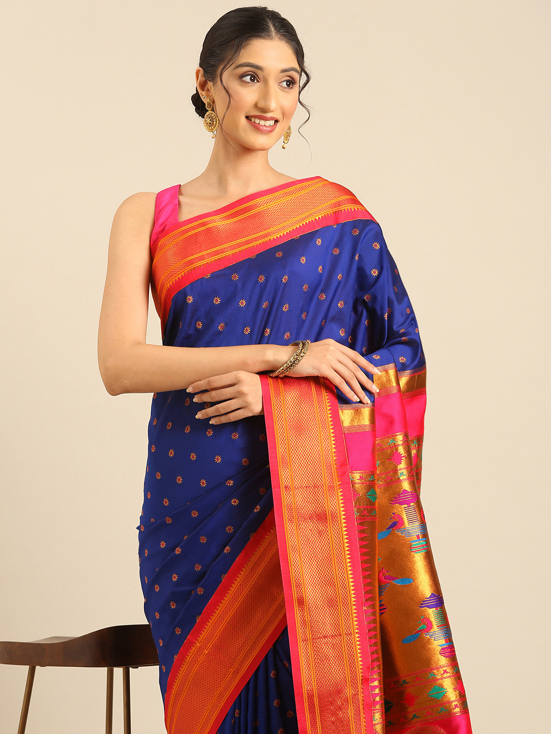 Varkala Silk Sarees Floral Woven Design Zari Paithani Saree