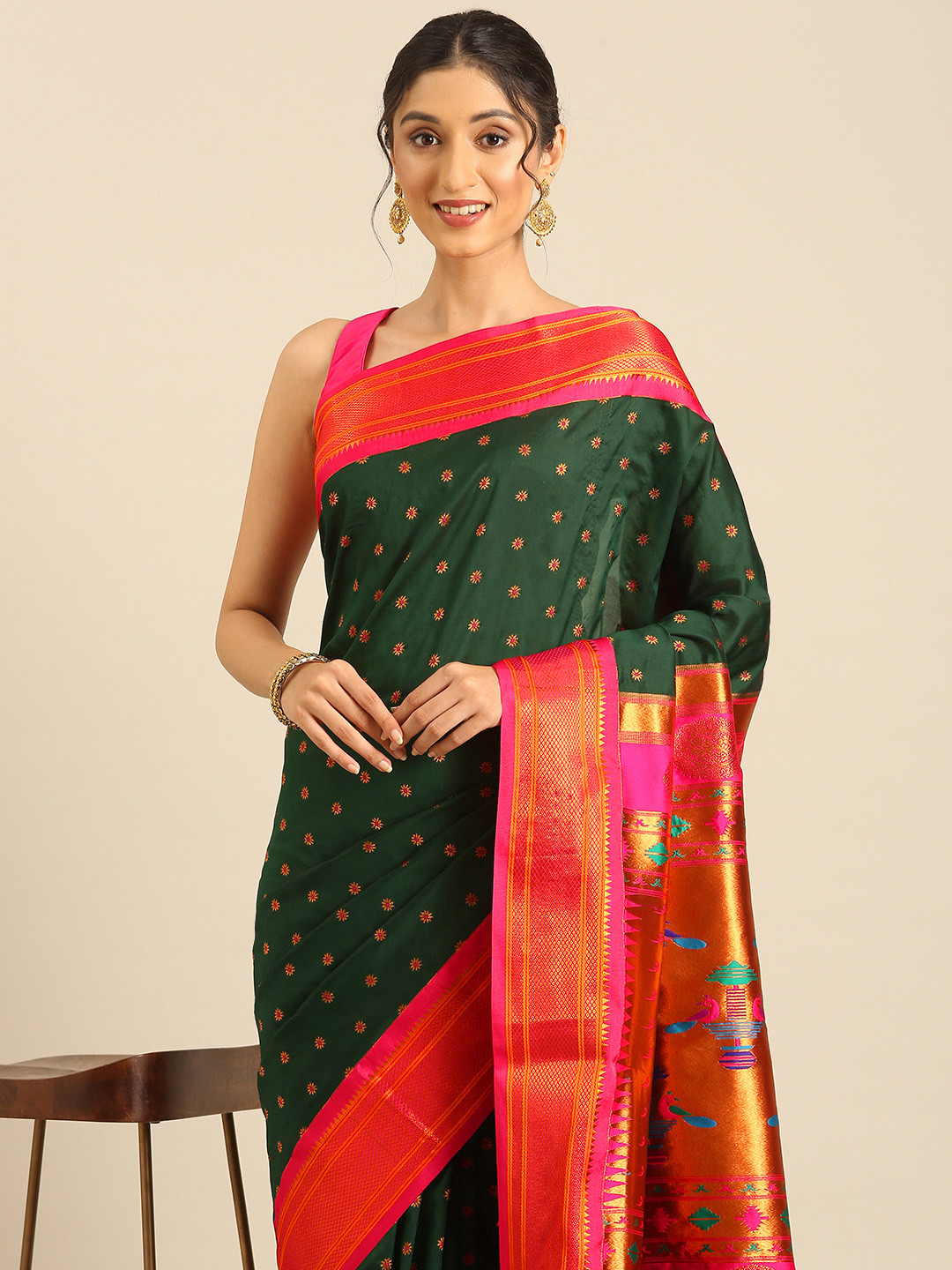 Varkala Silk Sarees Floral Woven Design Zari Paithani Saree