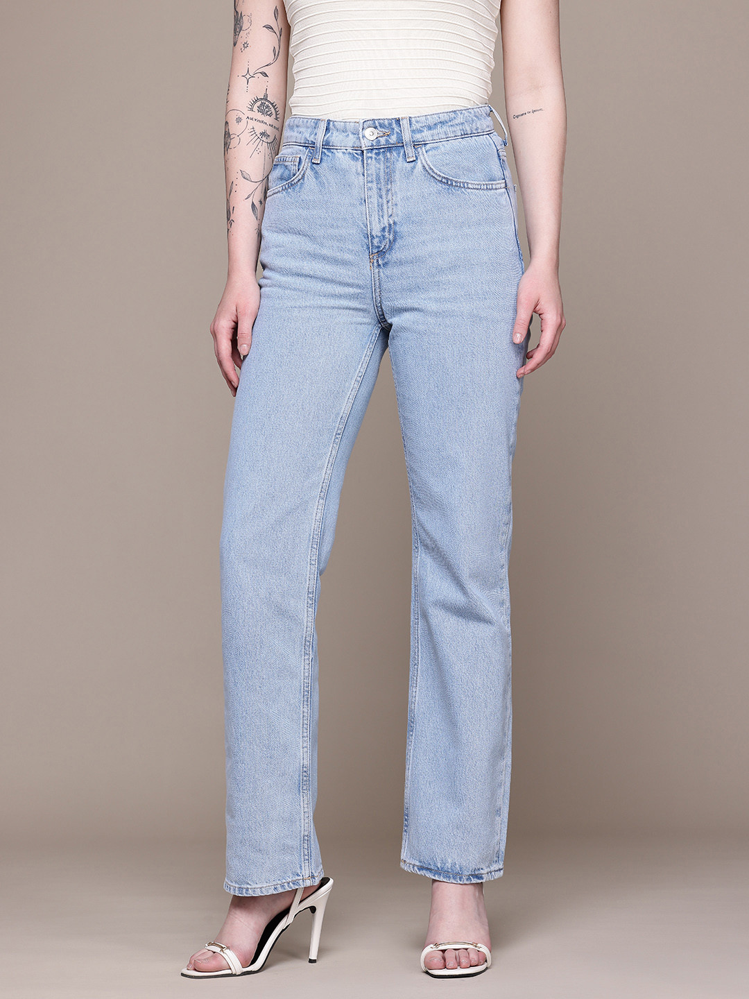 MANGO Women Straight Fit Pure Cotton Jeans