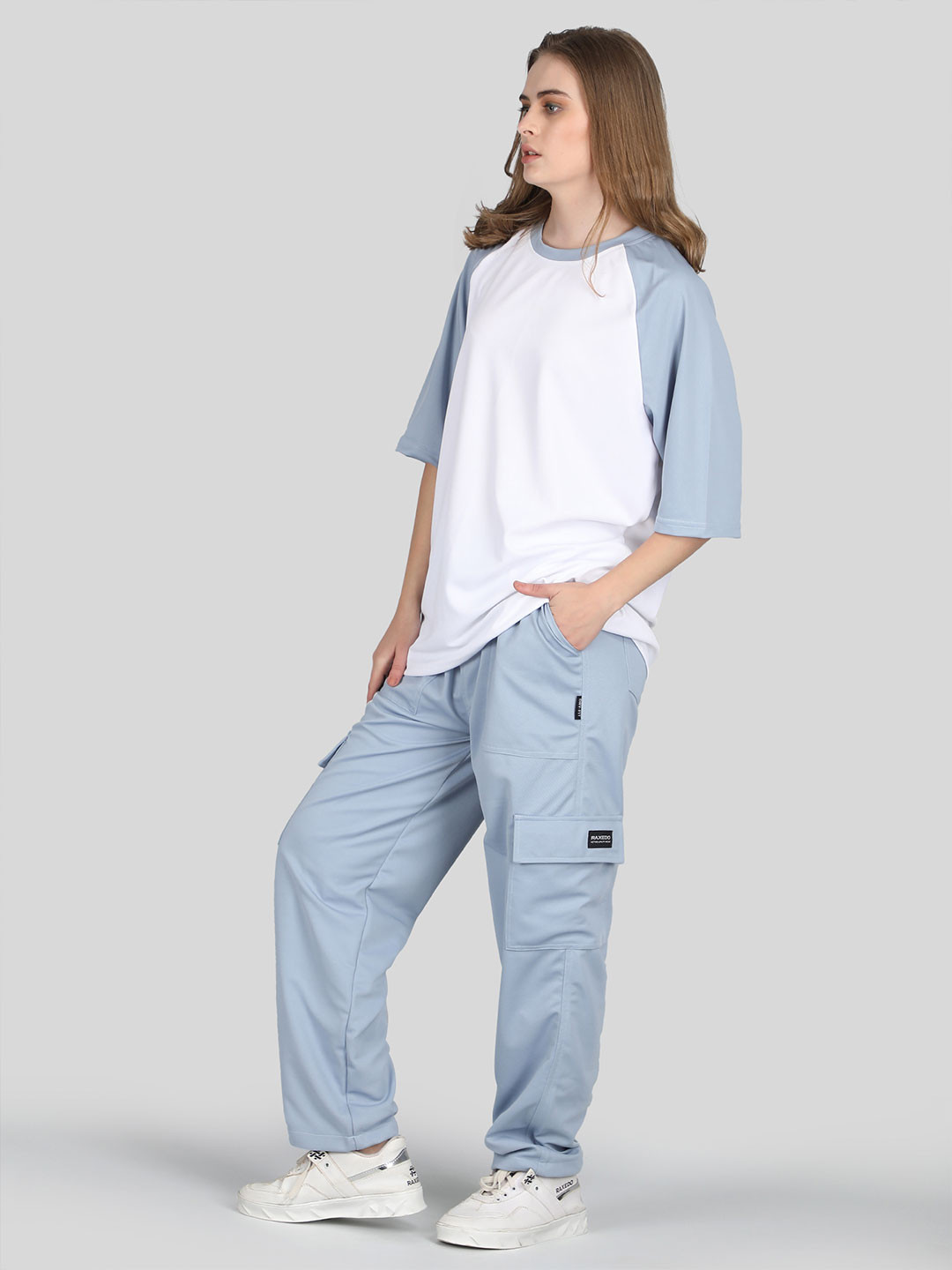 Raxedo Women Airport Look Outfit Raglan T-shirt & Cargo Jogger Pant Co-Ords
