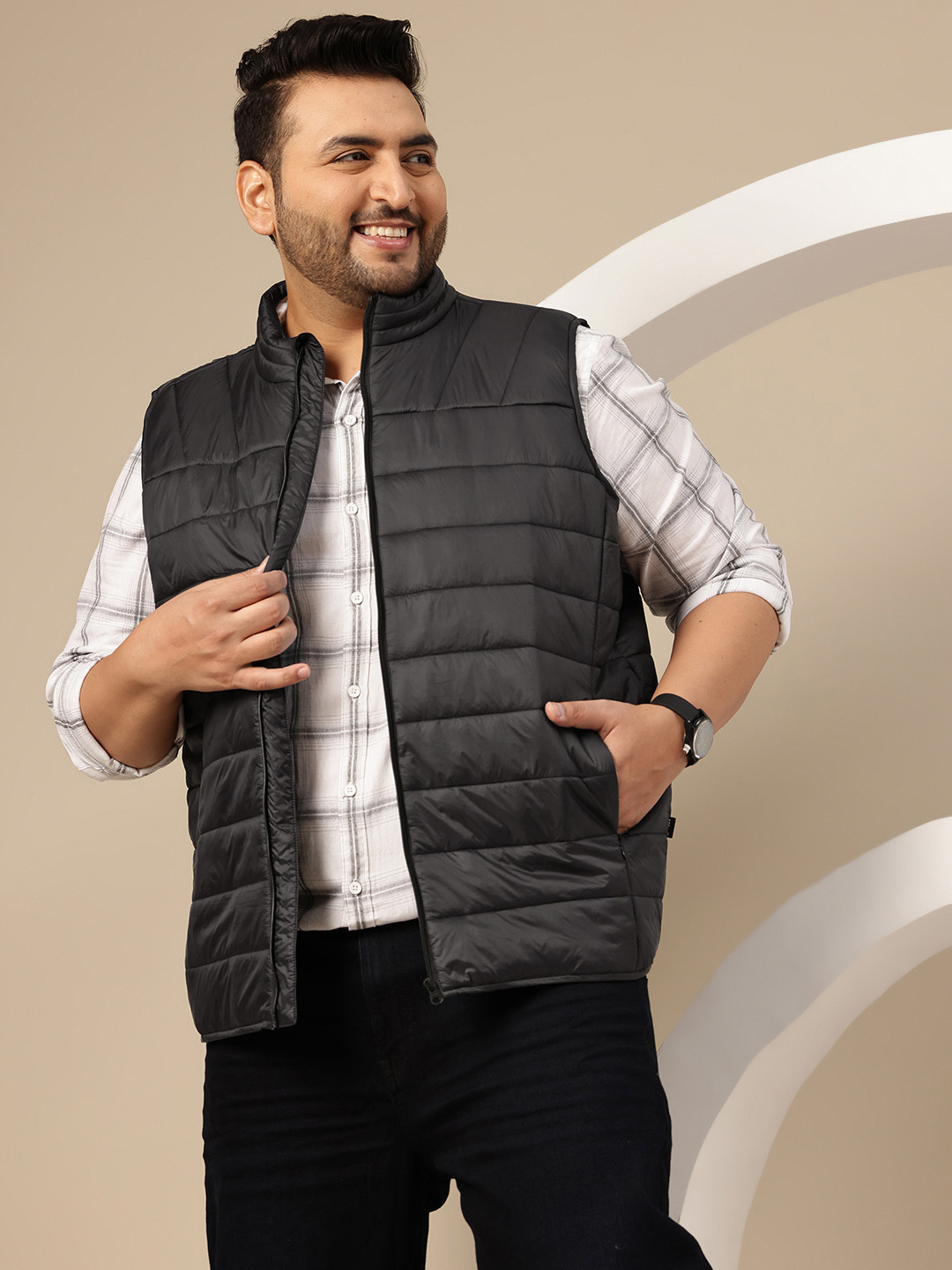 Sztori Plus Size Mock Collar Gilet Jacket