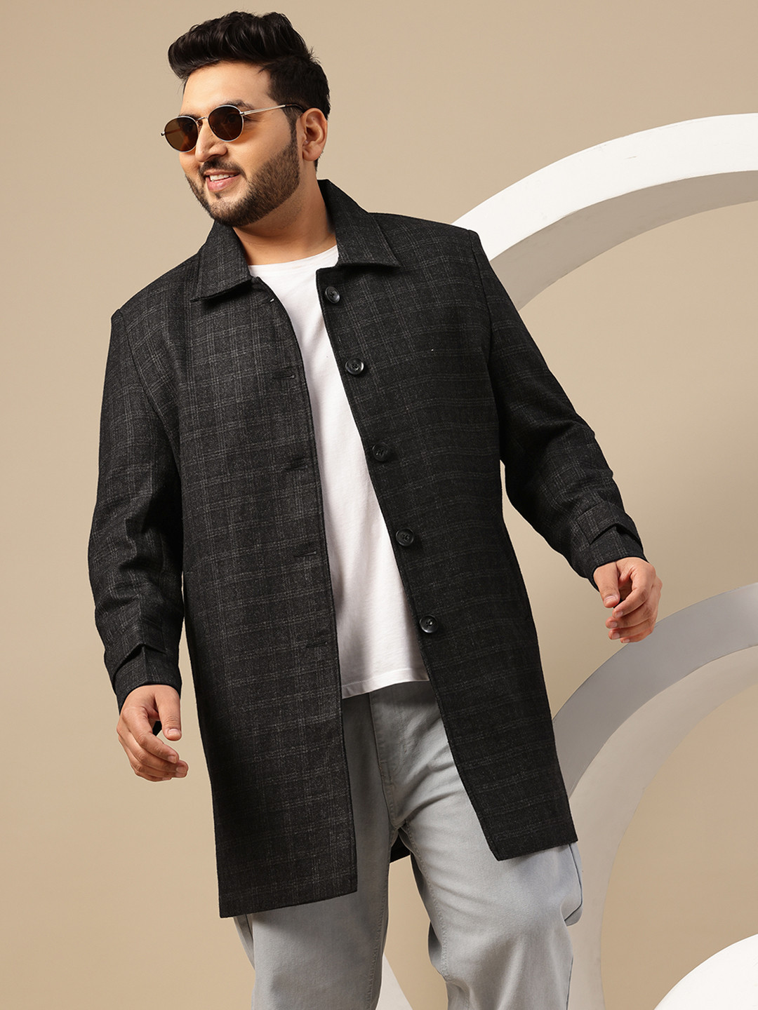 Sztori Plus Size Plaid Checks Overcoat