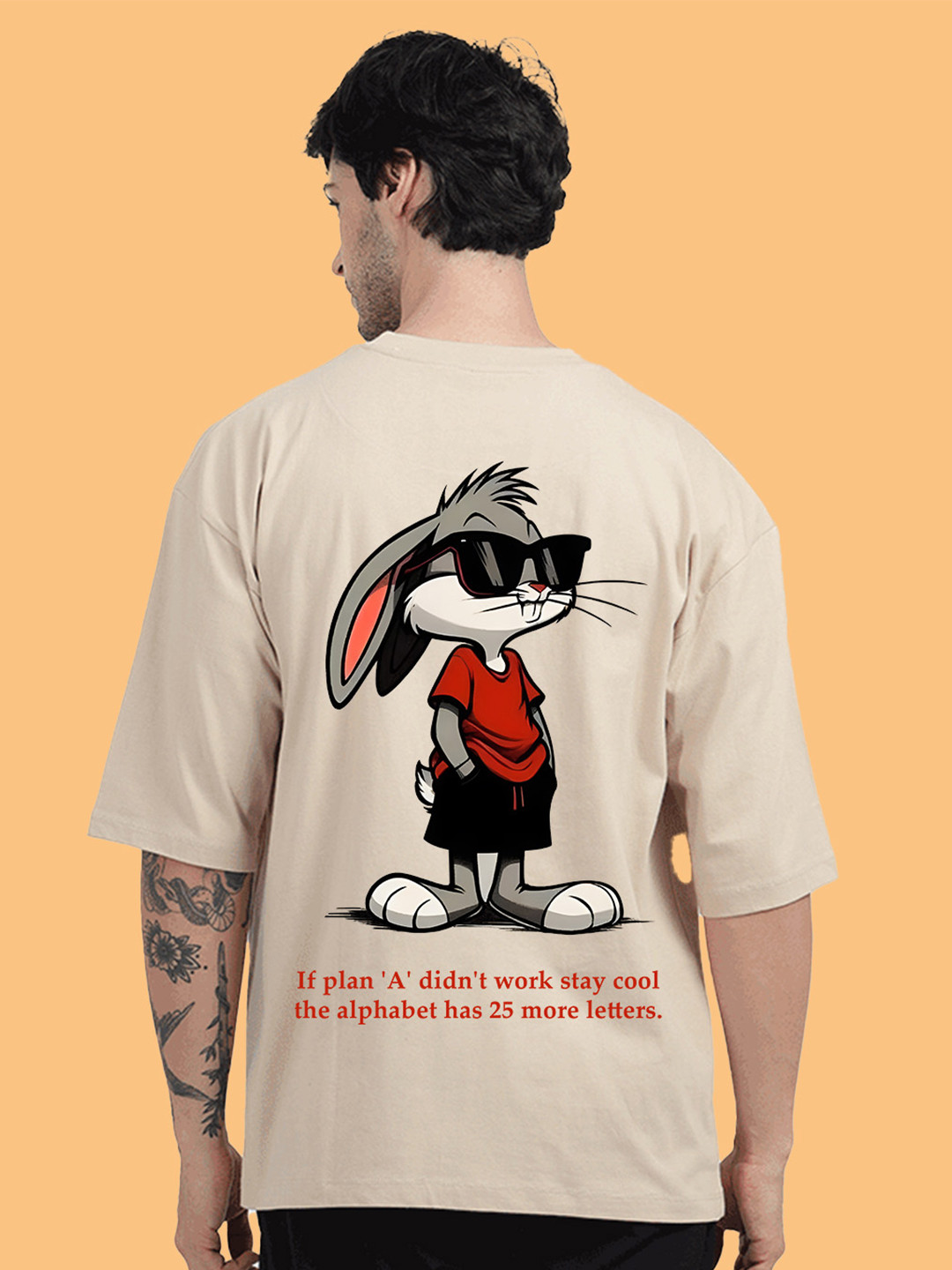 BDSQUARE Men Graphic Printed Round Neck Cotton Oversized T-shirt