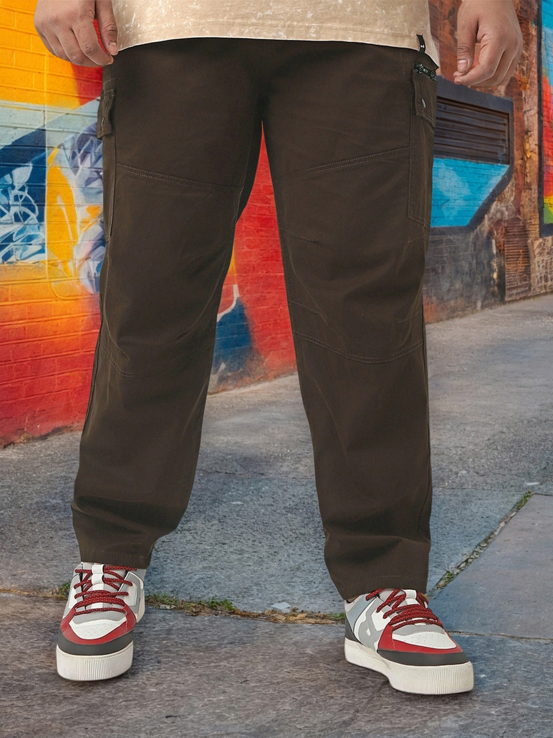 Bewakoof Plus Men's Chocolate Brown Oversized Plus Size Cargo Pants