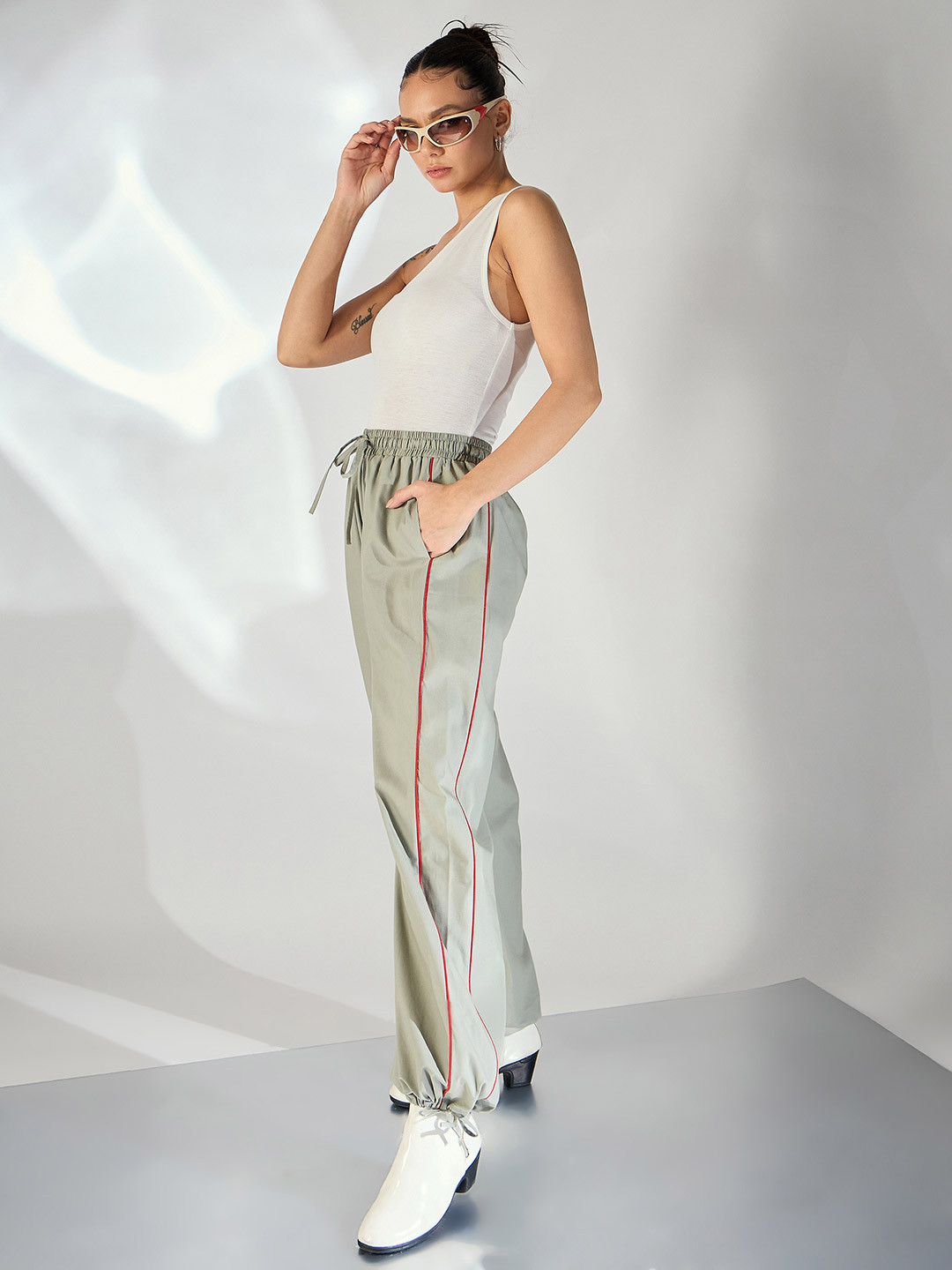 Uptownie Casual Color Block Drawstring Straight Fit Pants