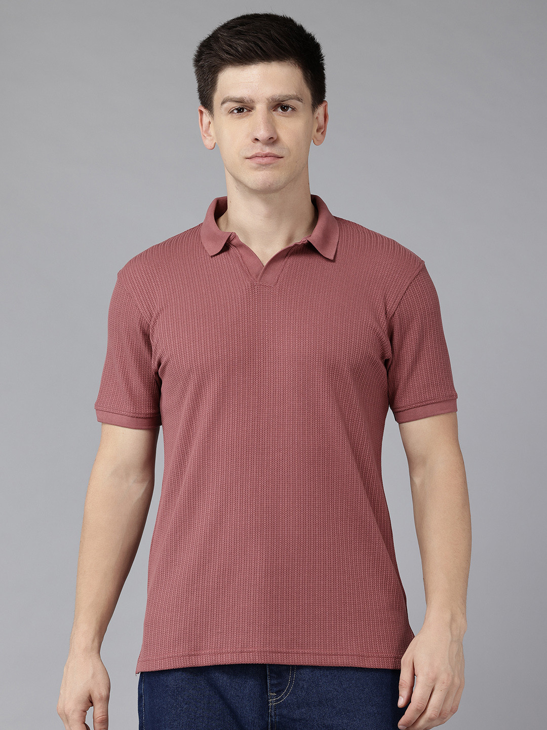 PERFKT-U Men Premium Self Design Polo Collar T-shirt