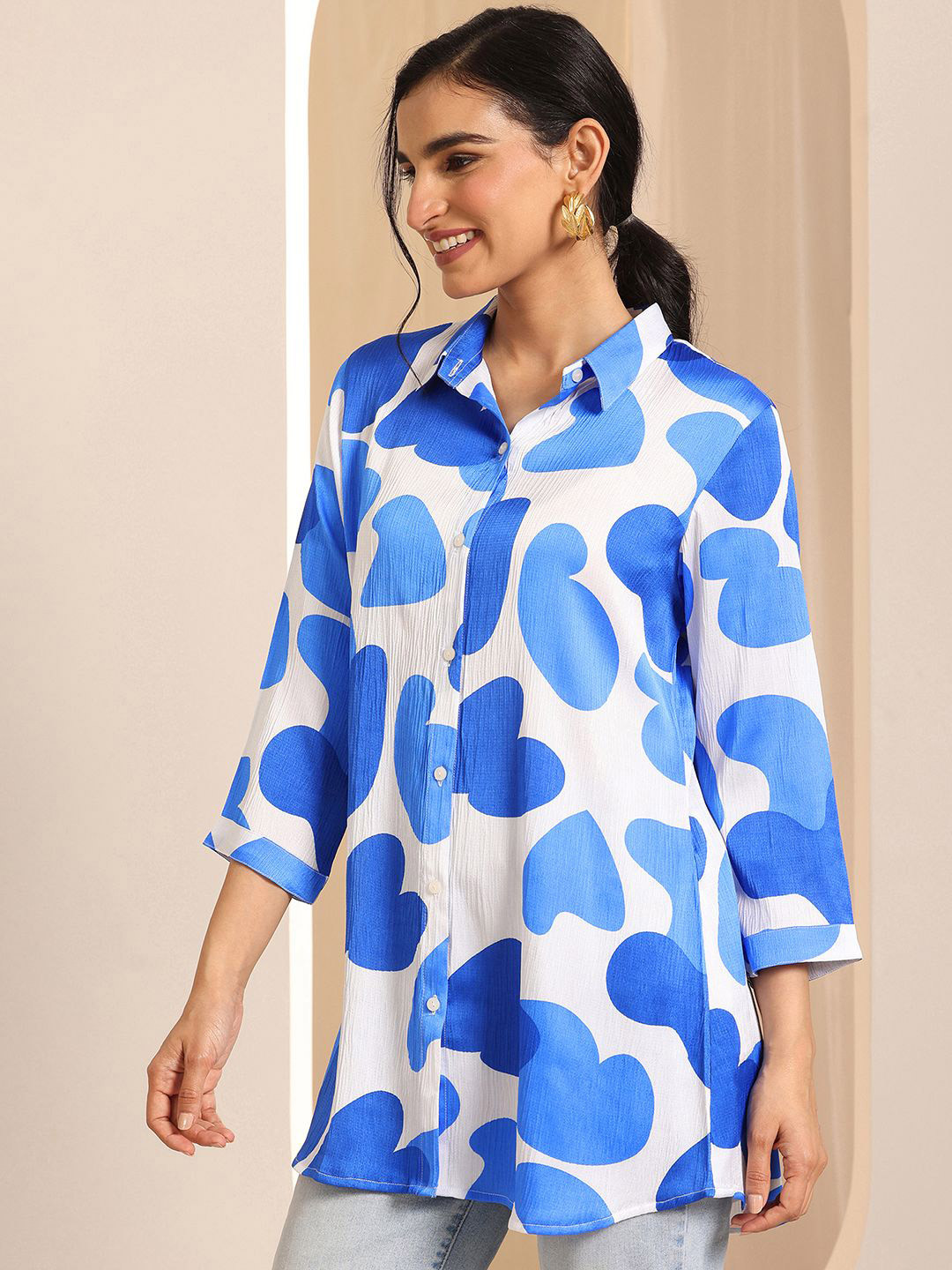 Libas Abstract Printed Silk Spread Collar Shirt