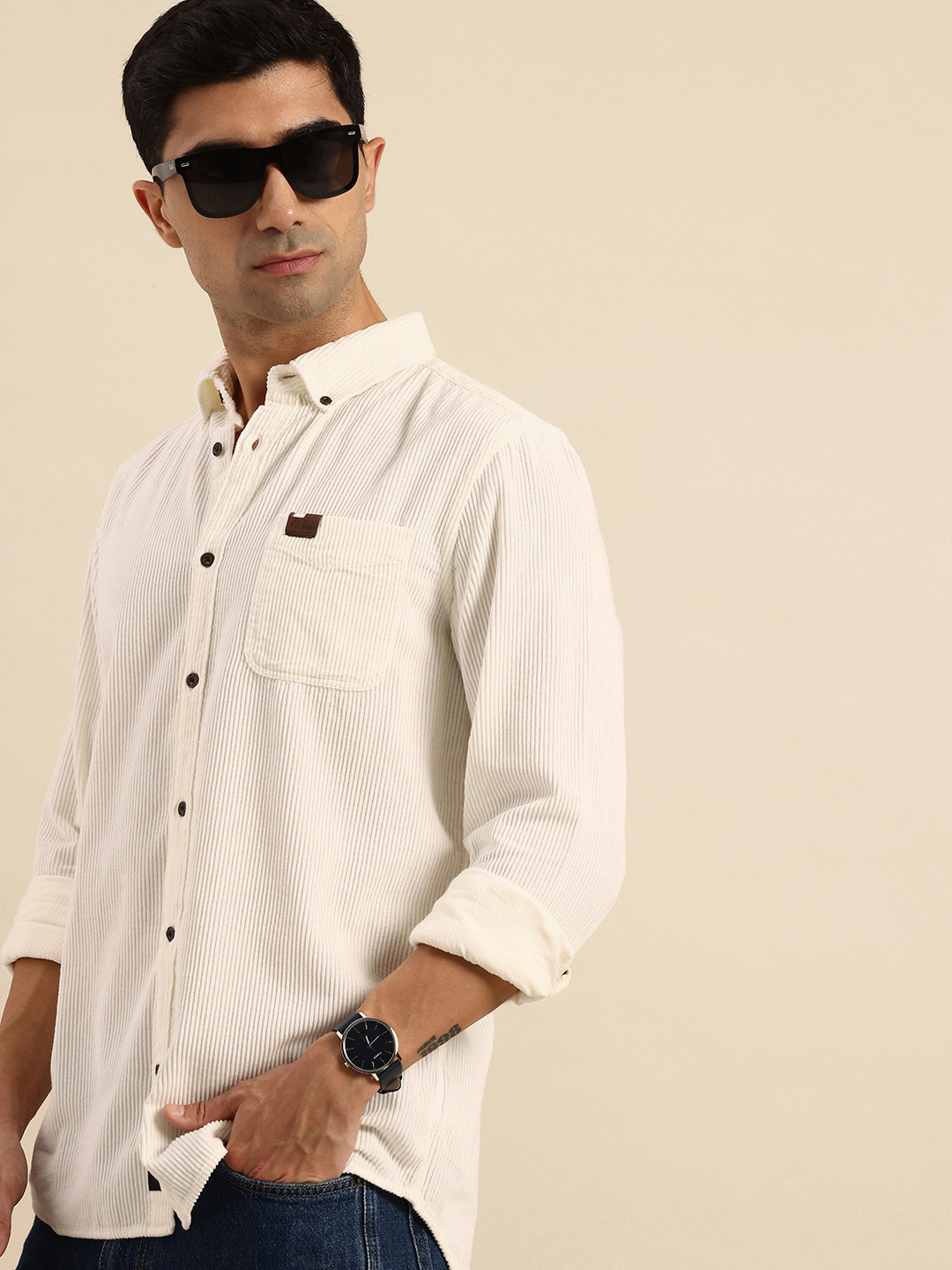 Being Human Slim Fit Button-Down Collar Corduroy Pure Cotton Casual Shirt