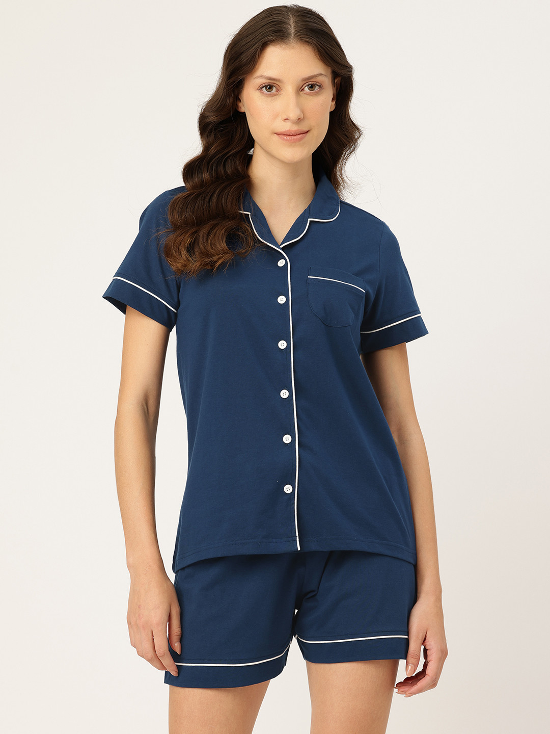 Nite Flite Shirt Collar Pure Cotton Night suit