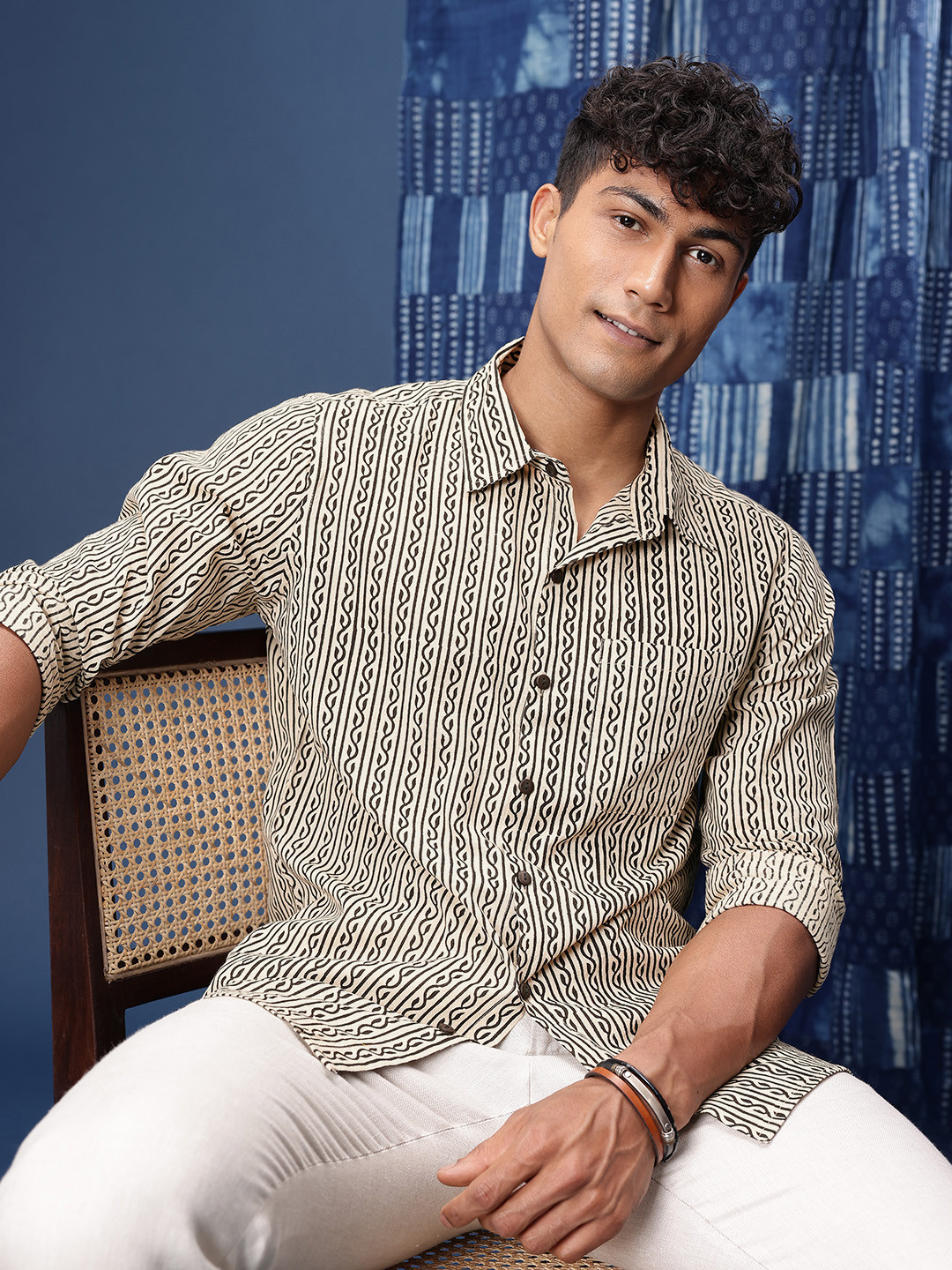 Taavi Men Comfort Bagru Hand Block Printed Pure Cotton Casual Shirt