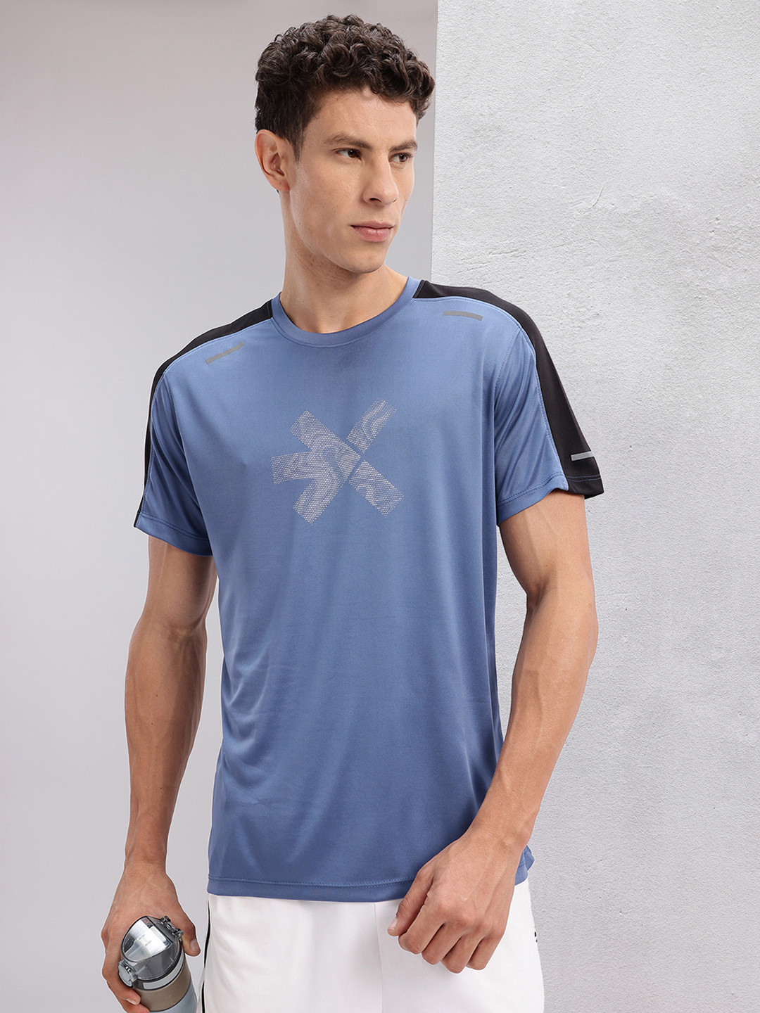 HRX by Hrithik Roshan Brand Logo Printed Rapid-Dry Training T-shirt with Panelling Detail