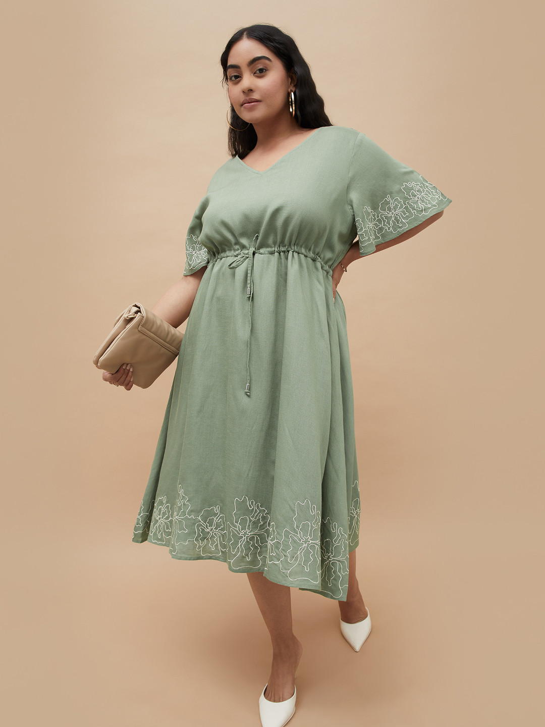 Nexus by Lifestyle Green Fit & Flare Plus Size Midi Dress