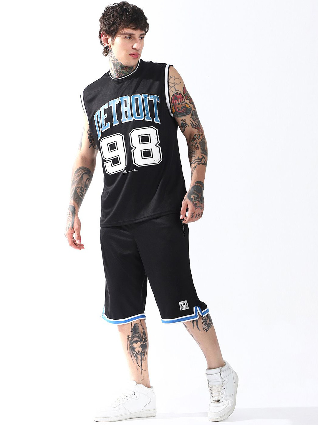 Hubberholme Men Streetletics Mesh Printed Oversized Sleeveless Fit T-Shirt & Shorts Co-ord Set