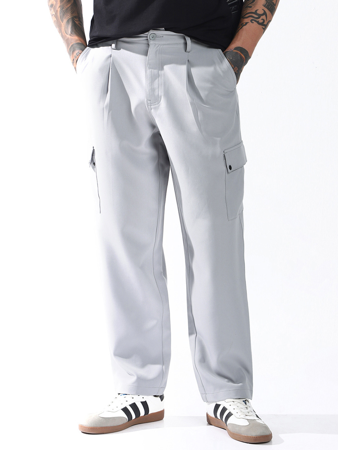 High Star Men Relaxed Fit Wrinkle Free Mid-Rise Cargos Korean Pants