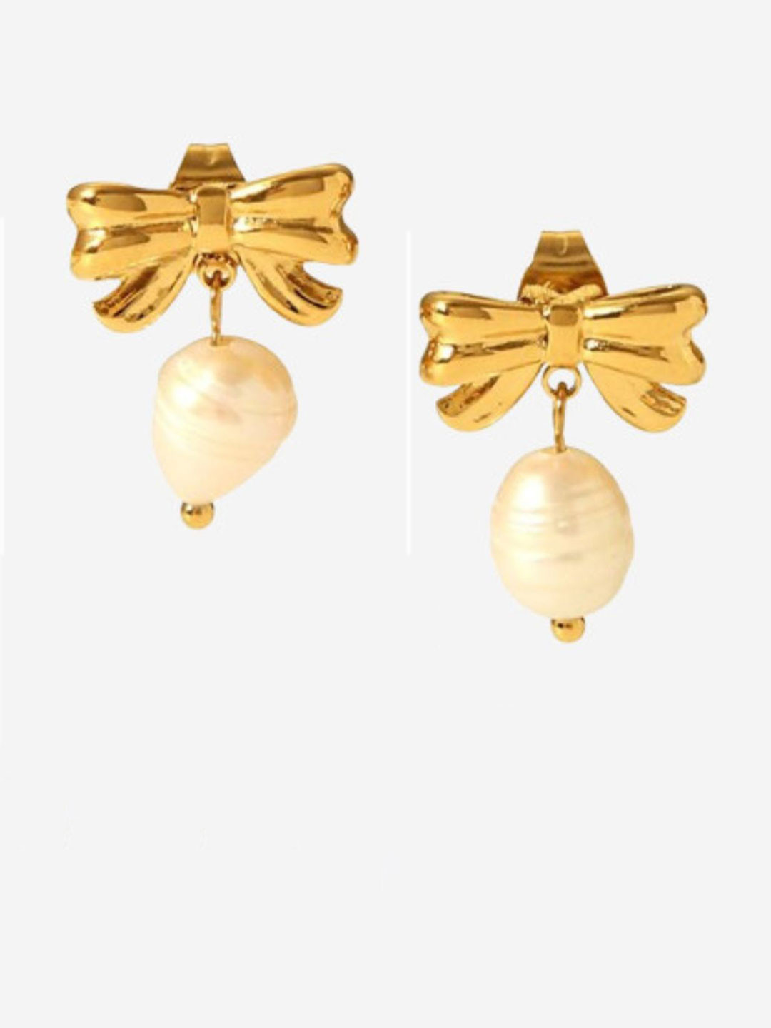 AQUASTREET 18K Gold Plated Waterproof Anti-Tarnish Bow With Pearl Drop Stud Earrings