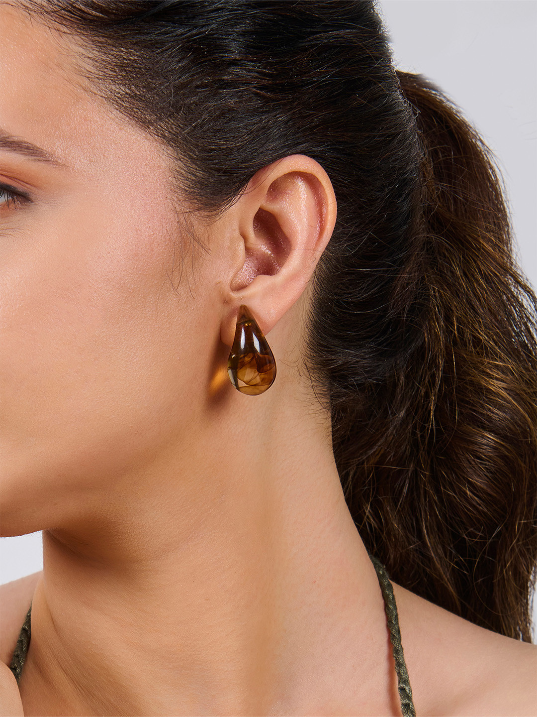 AQUASTREET Marble Resin Brown Marbled Tear Drop Bottega Stud Earrings