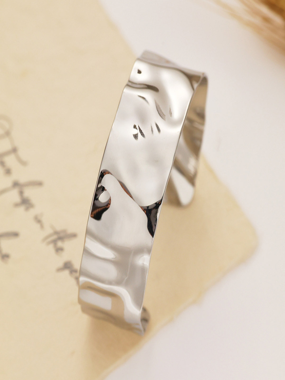 AQUASTREET 18K Silver Plated Waterproof, Anti-Tarnish Hammered Mini Cuff Bangle Bracelet