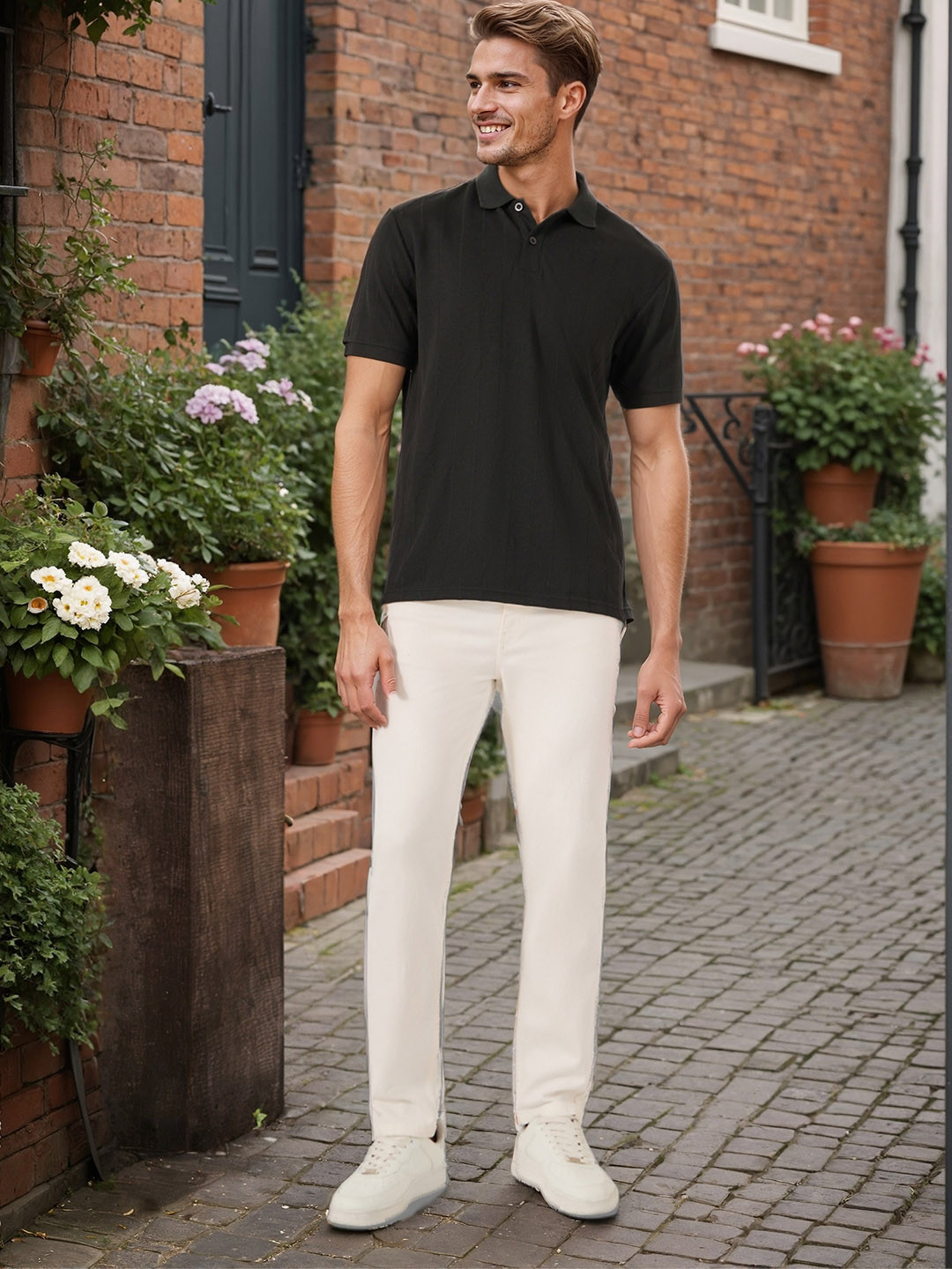 Styli Men White Cotton Stretchable Five Pocket Mid Rise Slim Fit Jeans