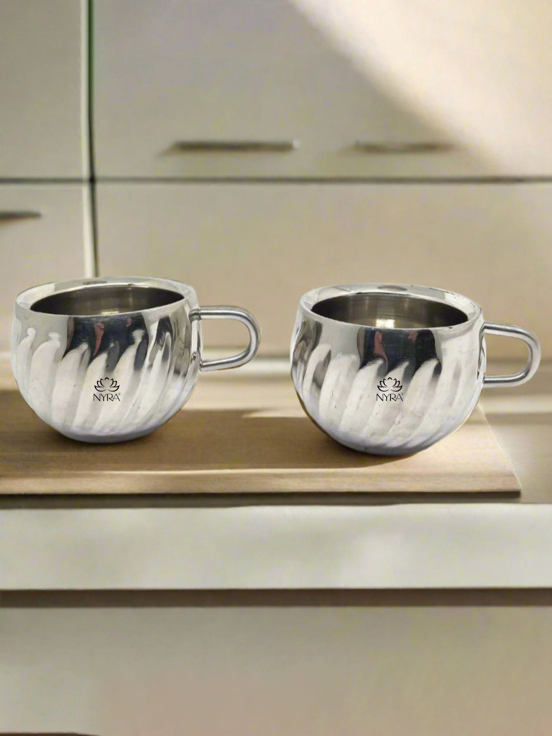 Nyra Kitchenware Premia Series Steel Textured Stainless Steel Dishwasher Safe 4 Piece Cups-200ml