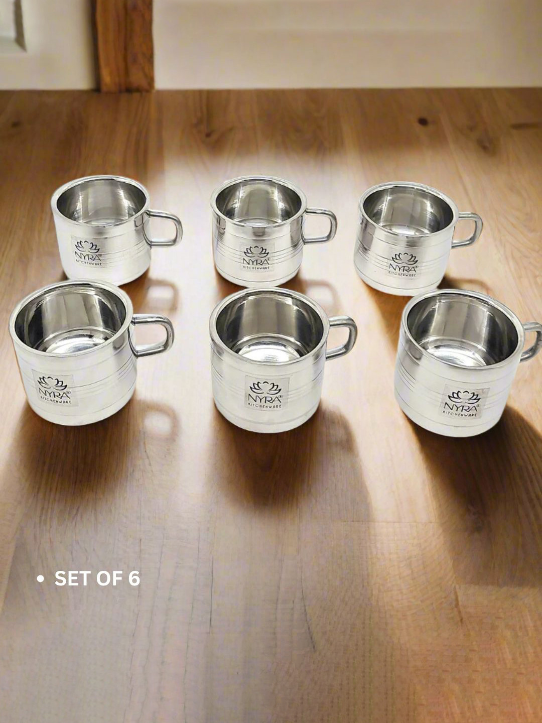 Nyra Kitchenware Christmas Steel Textured Stainless Steel Handmade 6 Piece Cups-100ml