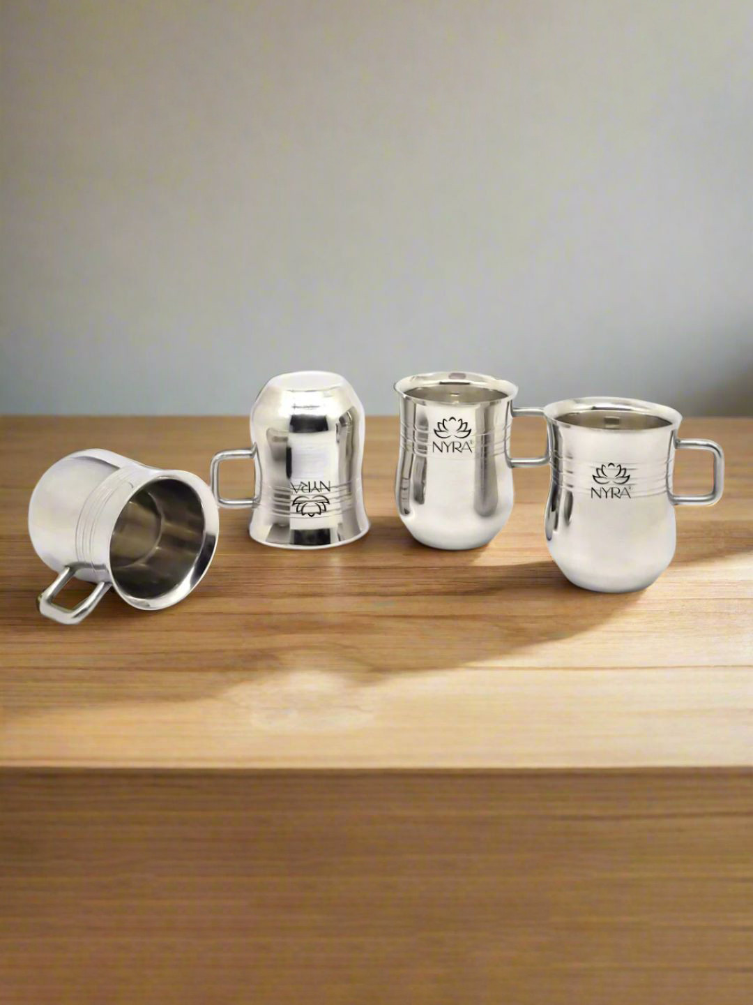 Nyra Kitchenware Steel Textured Stainless Steel Dishwasher Safe 4 Piece Mugs-100ml