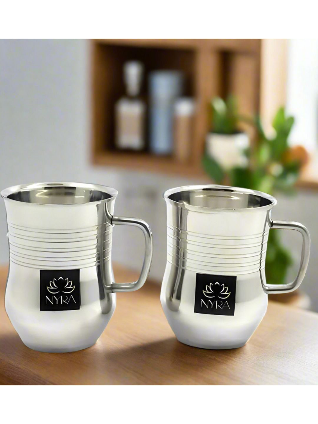 Nyra Kitchenware Versailles Steel Striped Stainless Steel Handmade 2 Piece Cups-180ml