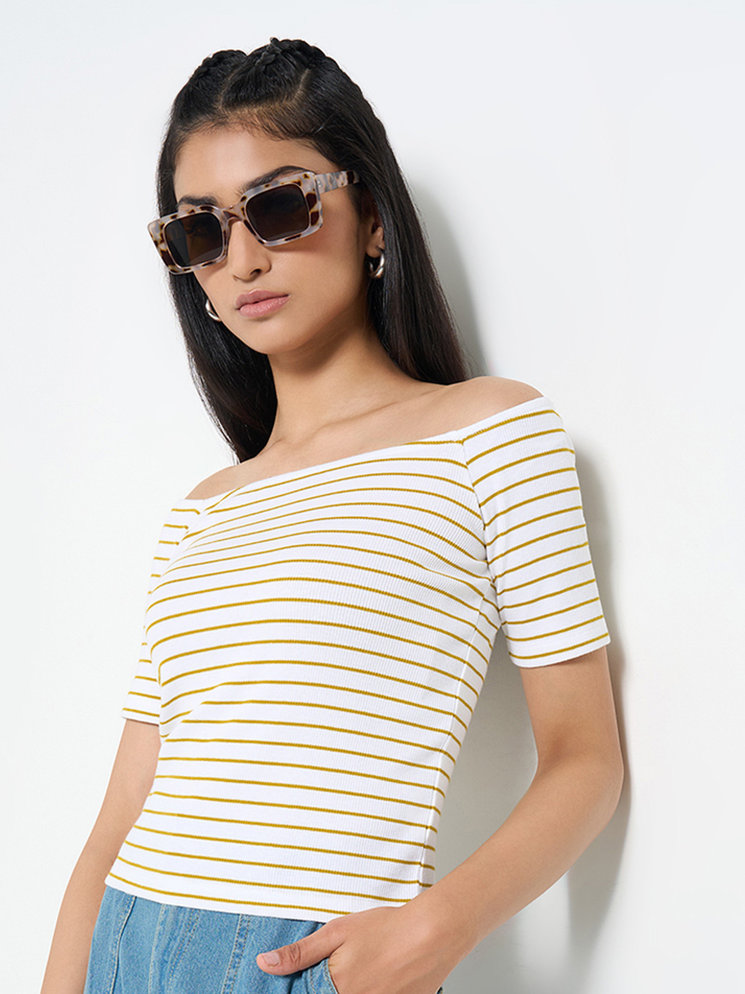 SF JEANS by Pantaloons Off-Shoulder Cotton Bardot Top