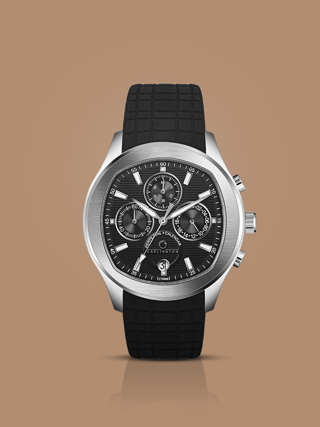 CARLINGTON Men Dial & Straps Analogue Multi Function Watch Legacy 9999 Silver Black