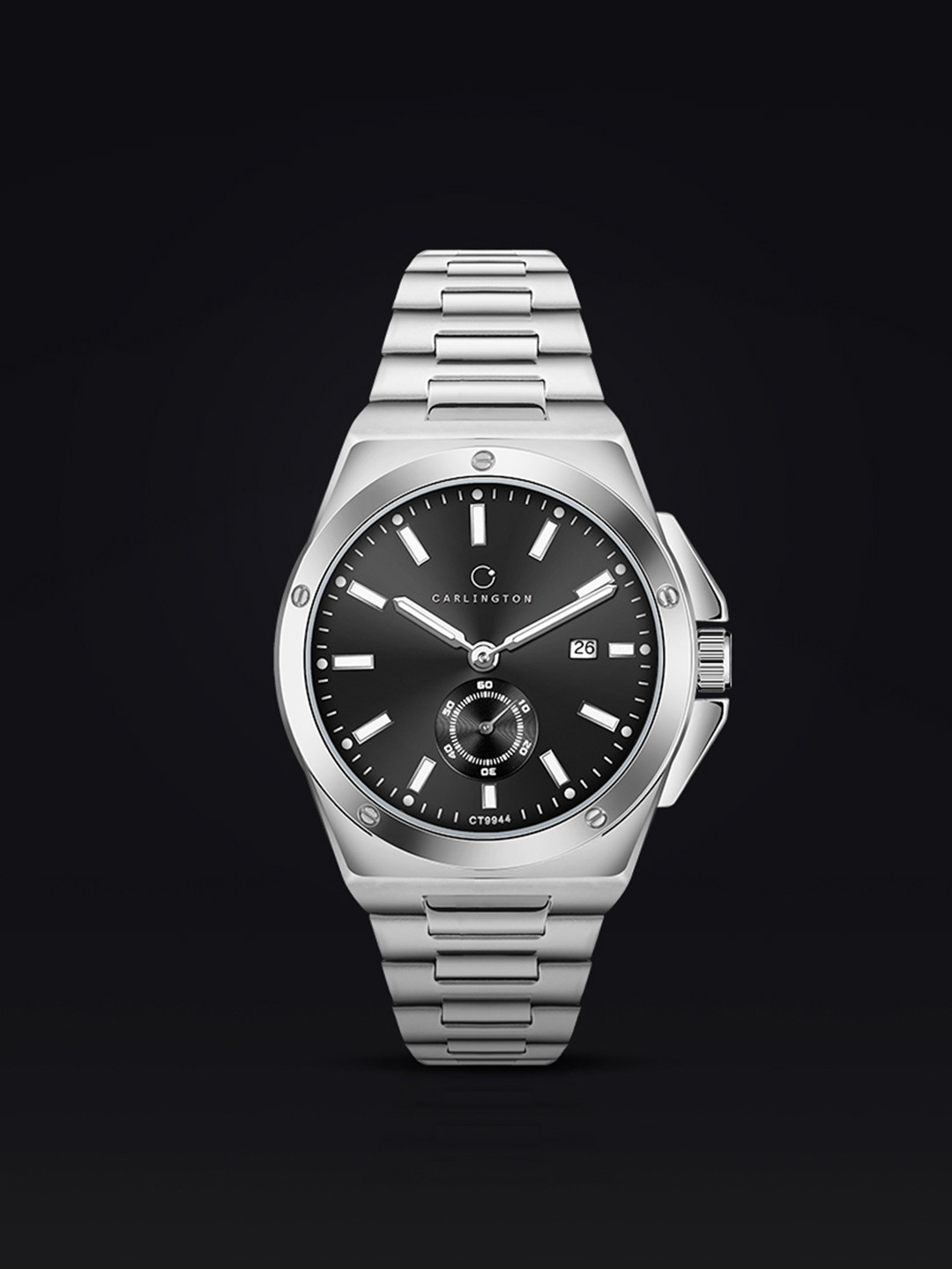 CARLINGTON Legacy Men Round Dial & Stainless Steel Straps Analogue Watch  Silver Black