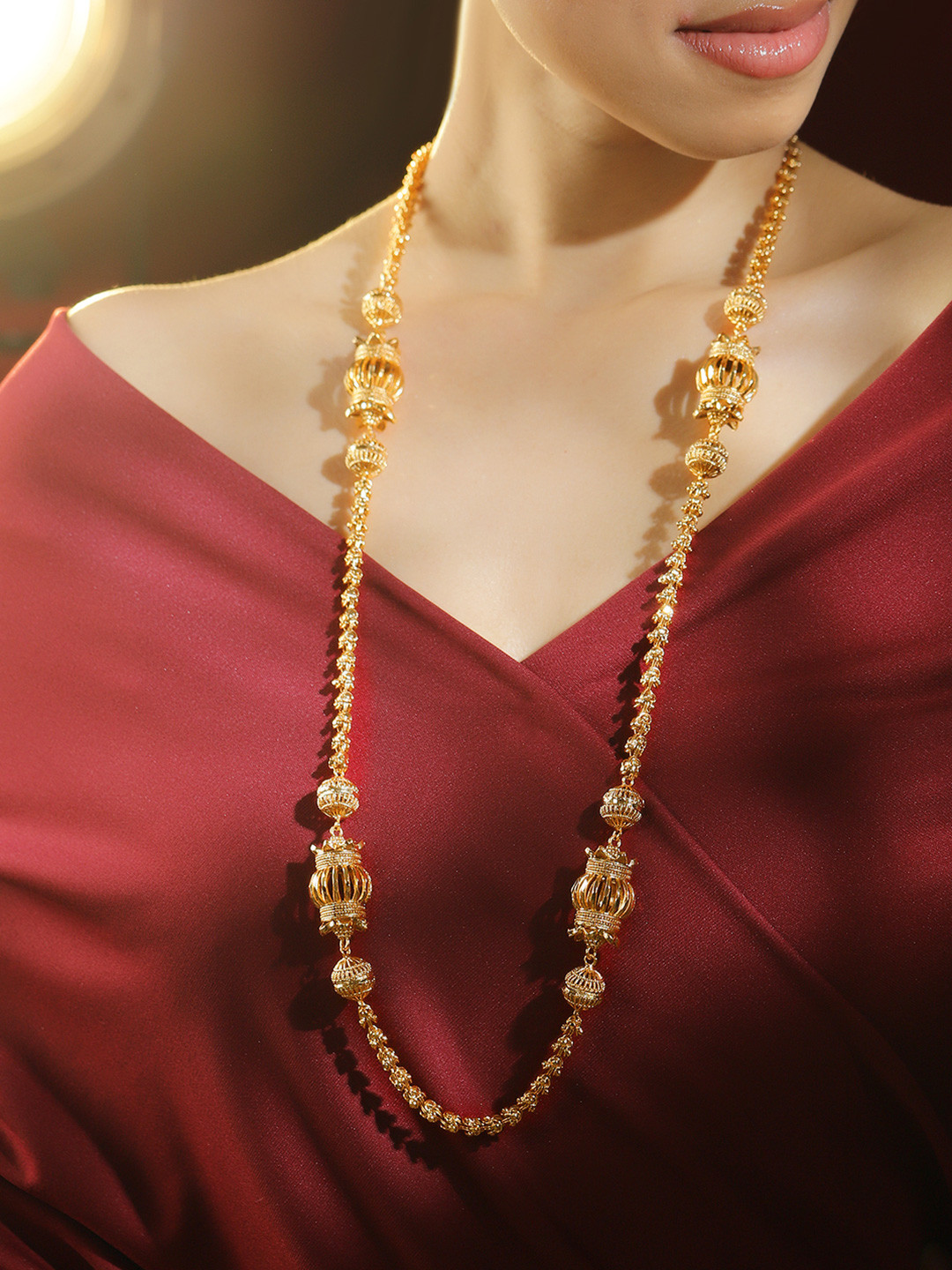Rubans Women 22K Gold-Plated Handcrafted Long Necklace with Ornate Beaded Motifs