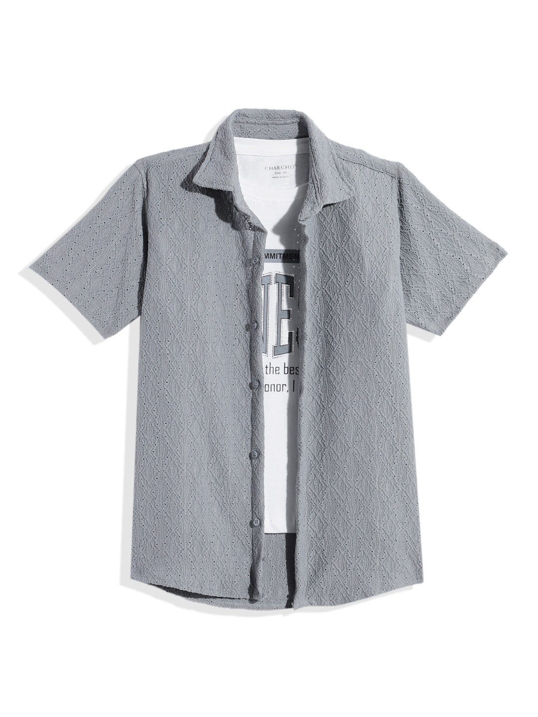 CHARCHIT Boys Comfort Textured Shirt With T-Shirt