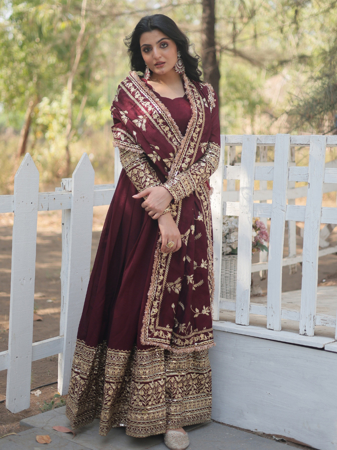 Fusionic Women Embroidered Gown Maxi Ethnic Dresses With Dupatta