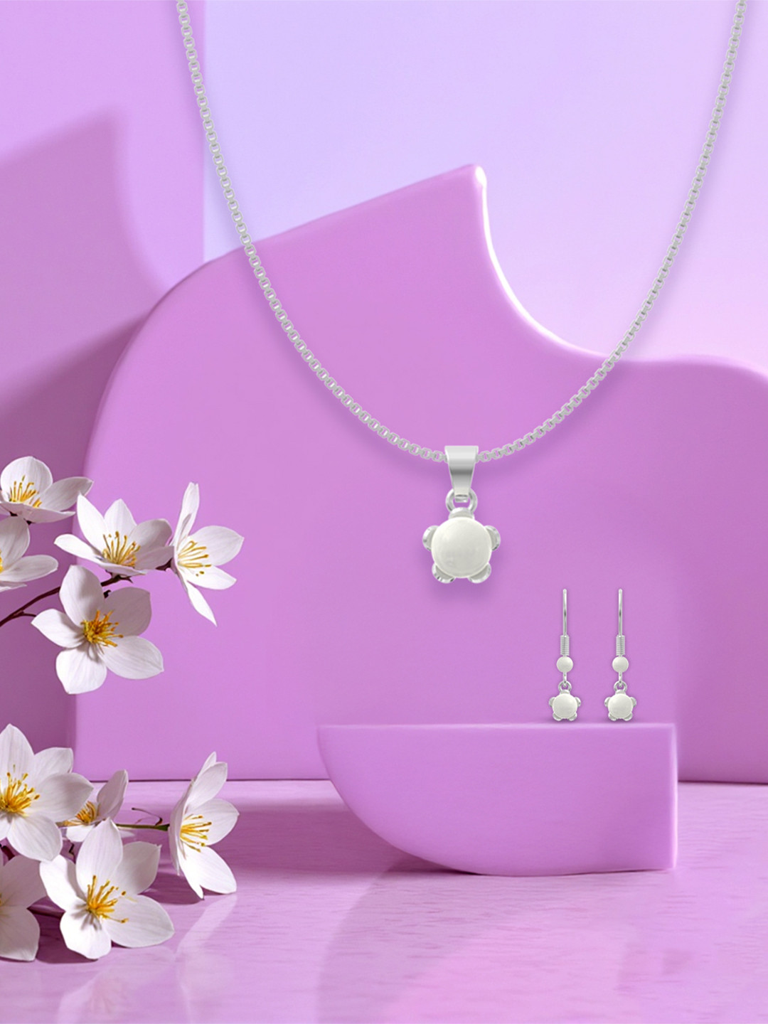 ANAYRA Sterling Silver-Plated Contemporary Pendant With Chain & Earrings