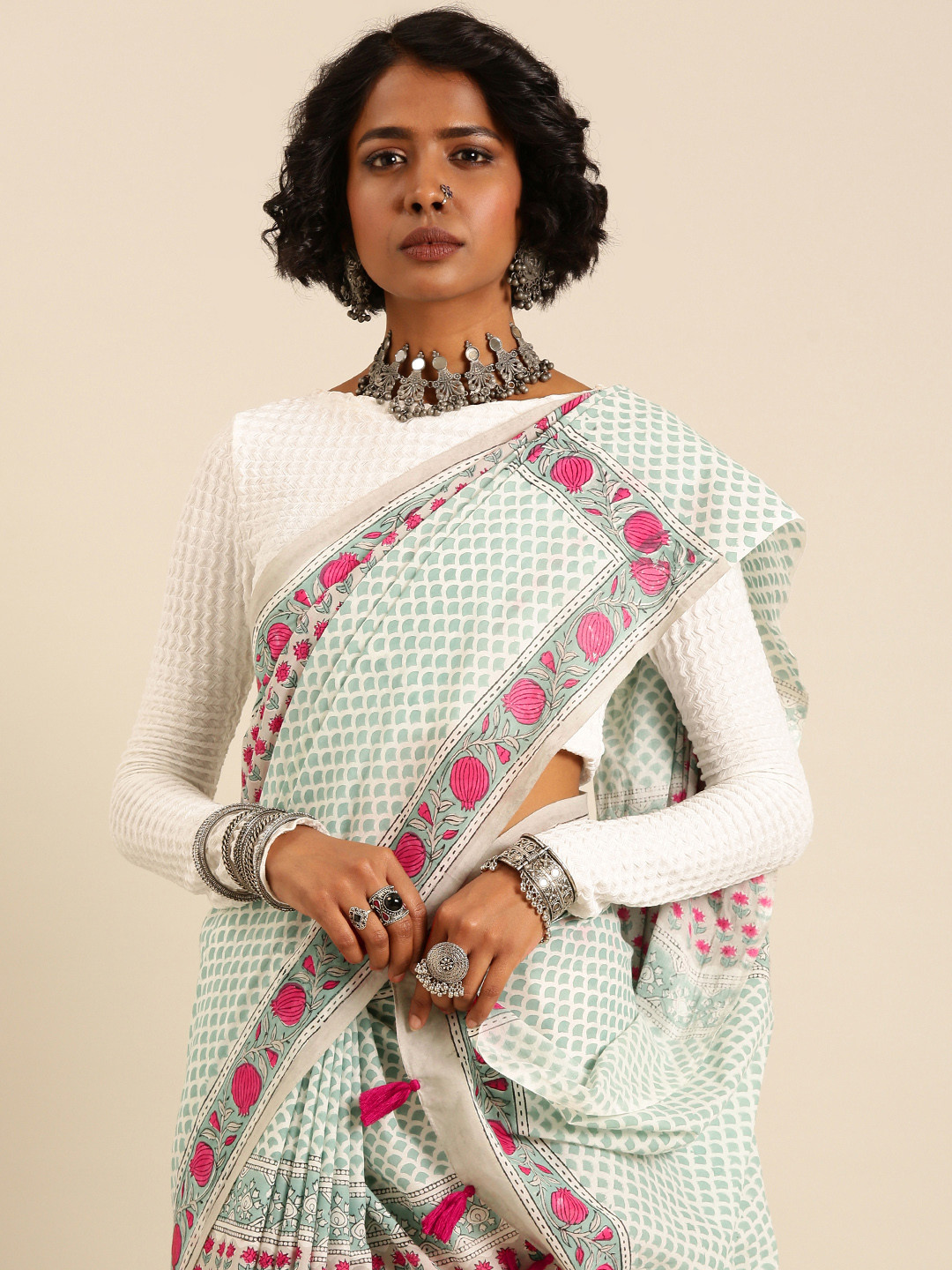 Taavi Pure Cotton Hand Block Print Saree