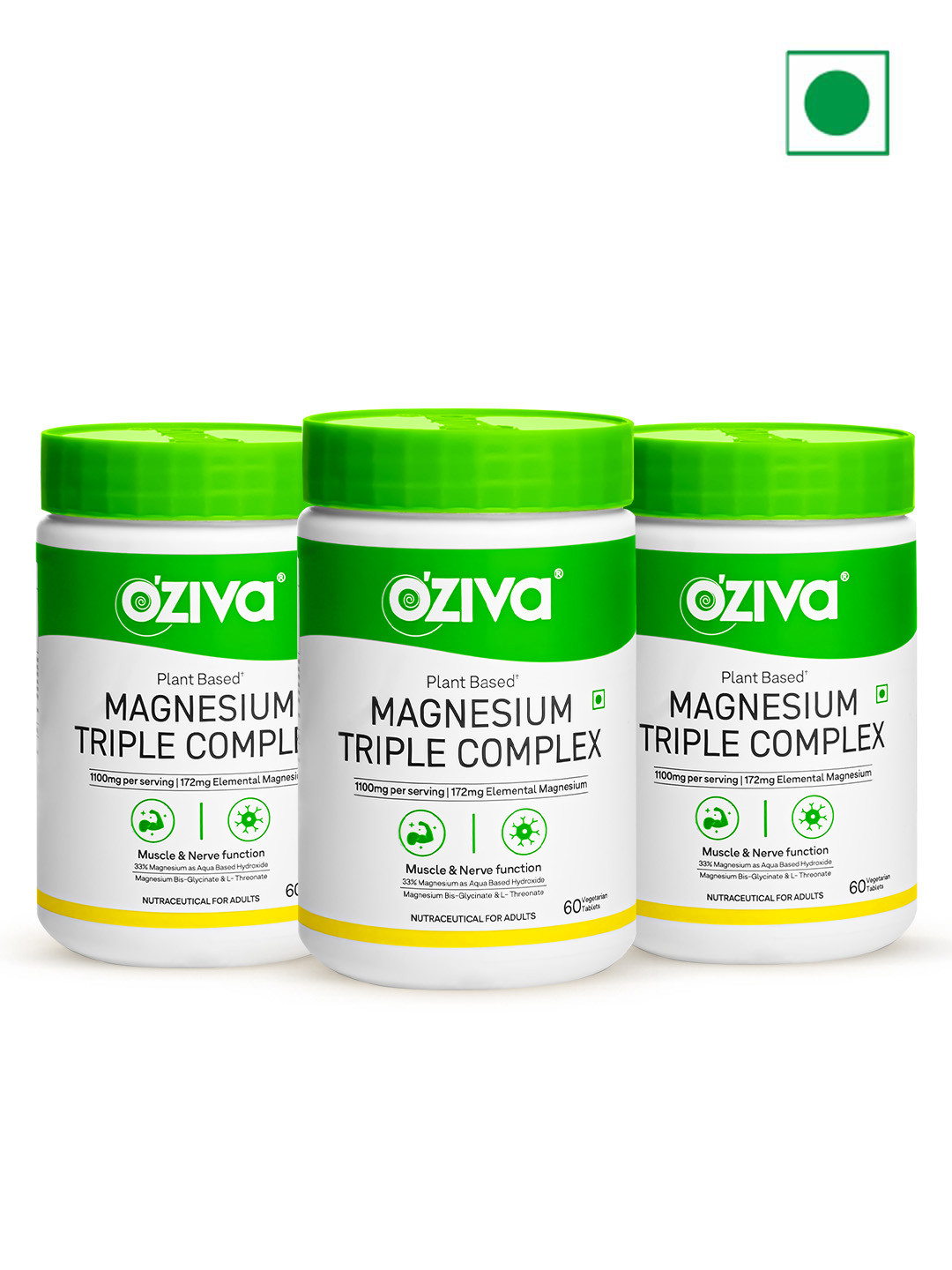 OZiva Set of 3 Magnesium Triple Complex for Muscle & Nerve Function - 60 Tablets Each
