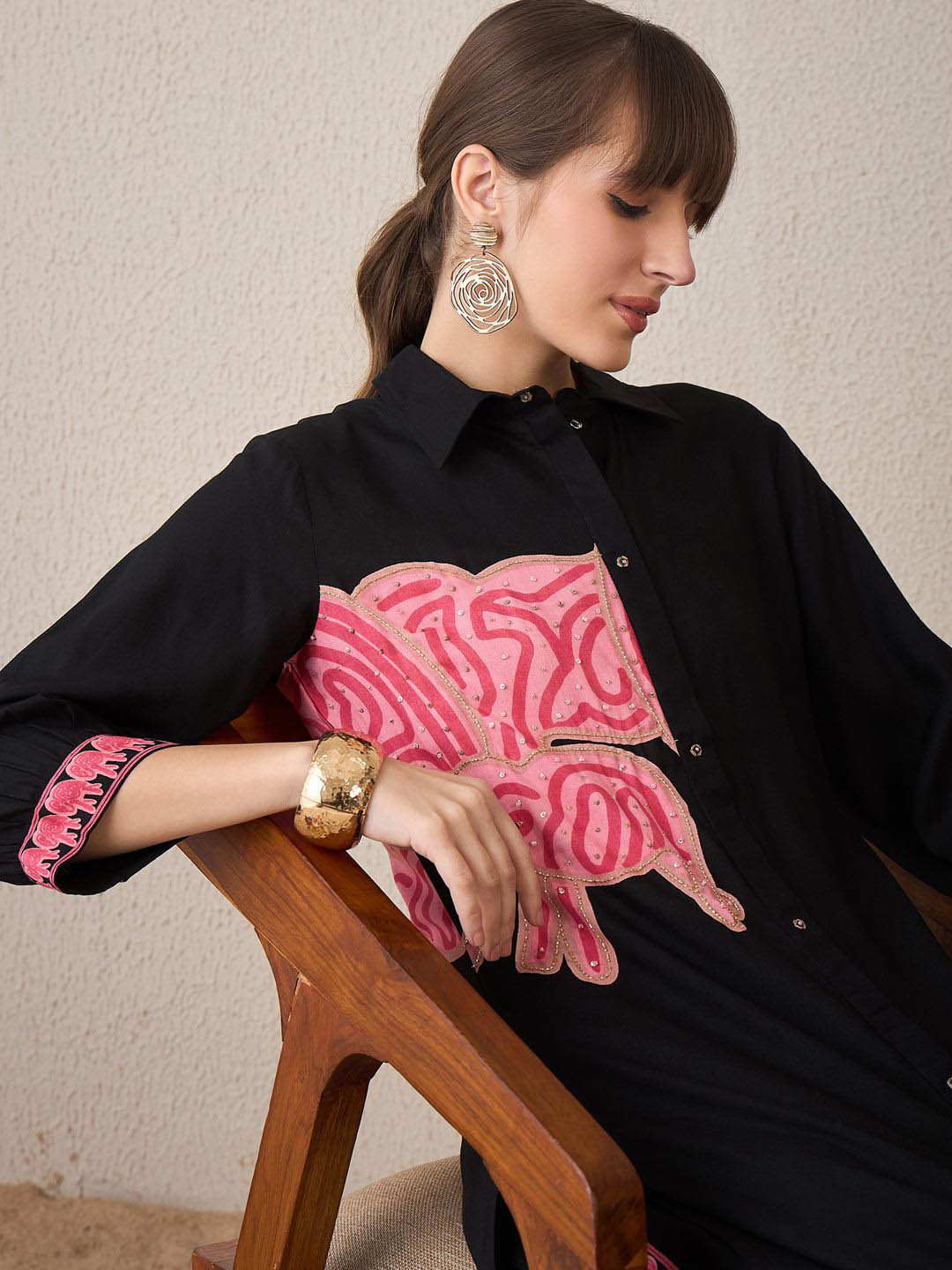 Indo Era Women Ethnic Motifs Printed Regular Thread Work Kurta with Trousers
