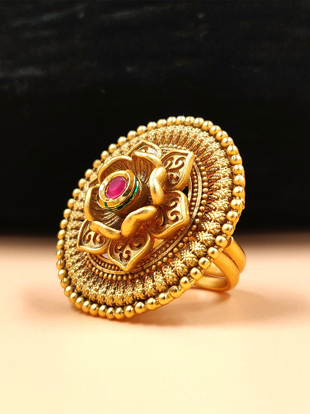 JYONA Gold Plated Stone-Studded Adjustable Finger Ring