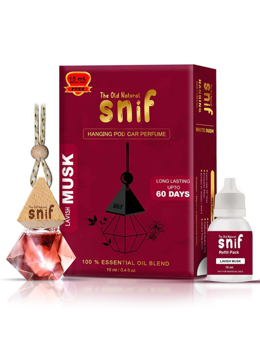 The Old Natural Snif Diamond lavish Musk Hanging Car Air Freshener & Refill Pack-10ml+15ml